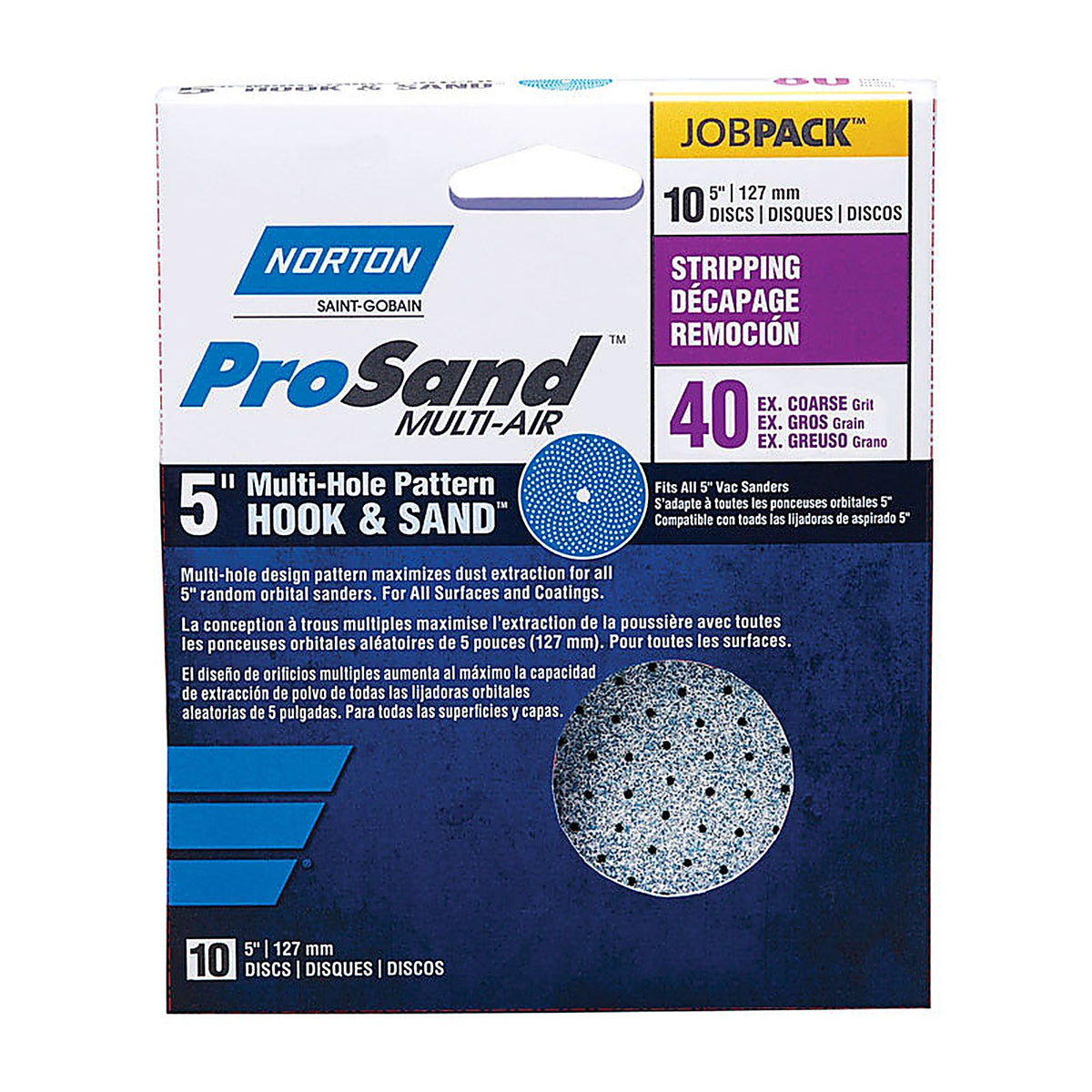 Norton 7660703225 ProSand 5 in. Zirconia Alumina Hook and Loop H831 Sanding Disc 40 Grit Extra Coarse 10/Pack
