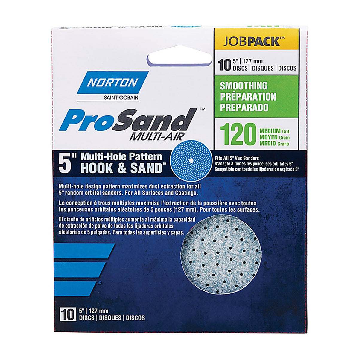Norton 7660703221 ProSand 5 in. Ceramic Alumina Hook and Loop A975 Sanding Disc 120 Grit Medium 10/Pack