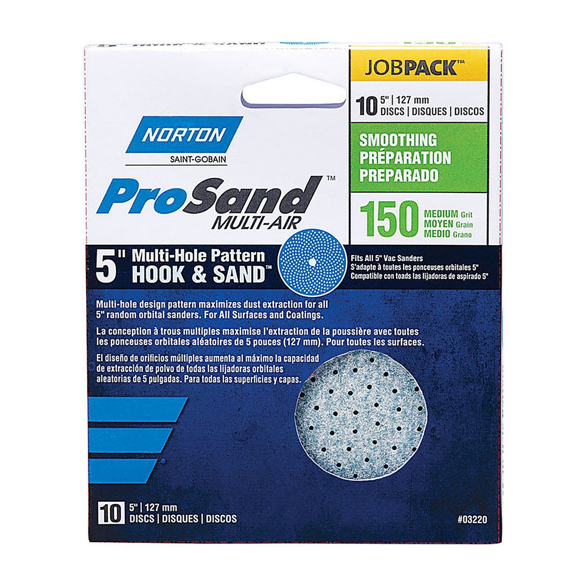 Norton 7660703220 ProSand 5 in. Ceramic Alumina Hook and Loop A975 Sanding Disc 150 Grit Fine 10/Pack