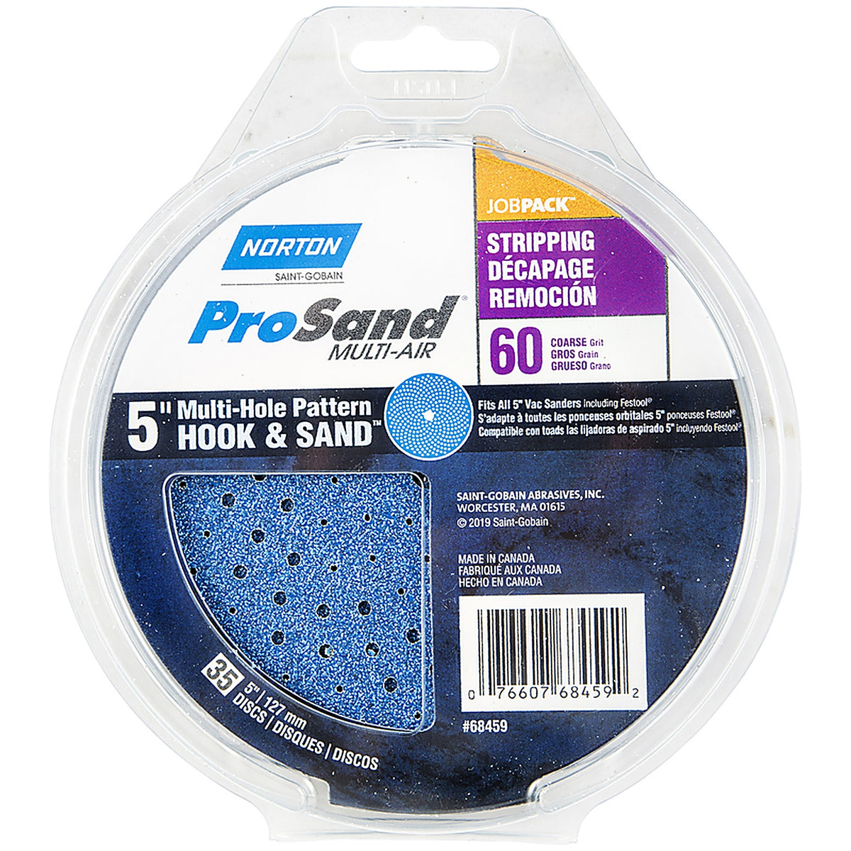 Norton 7660768459 ProSand 5 in. Zirconia Alumina Hook and Loop H831 Sanding Disc 60 Grit Coarse 35/Pack