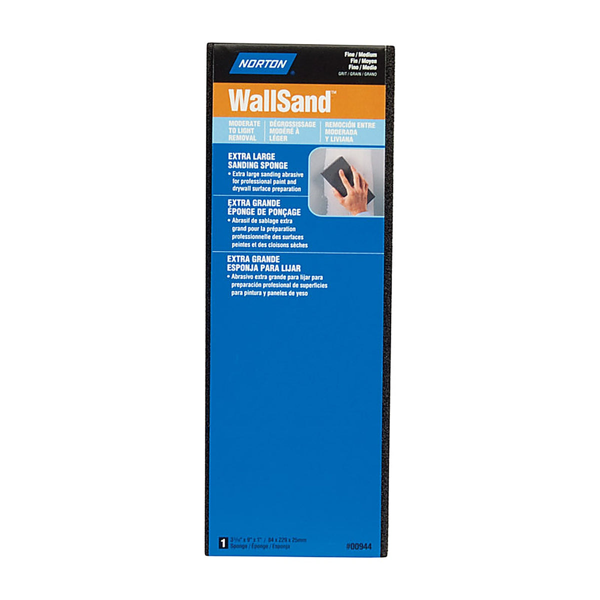Norton 7660700944 WallSand 9 in. L x 3.31 in. W x 1 in. 80/120 Grit Fine/Medium Extra Large Sanding Sponge