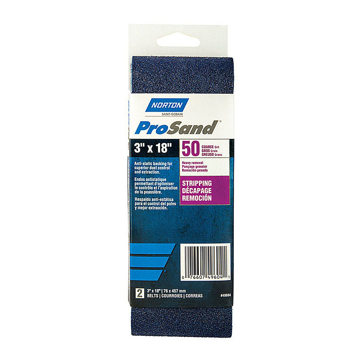 Norton 7660702231 ProSand 18 in. L x 3 in. W Zirconia Alumina Cloth Portable Sanding Belt 50 Grit Coarse 2/Pack