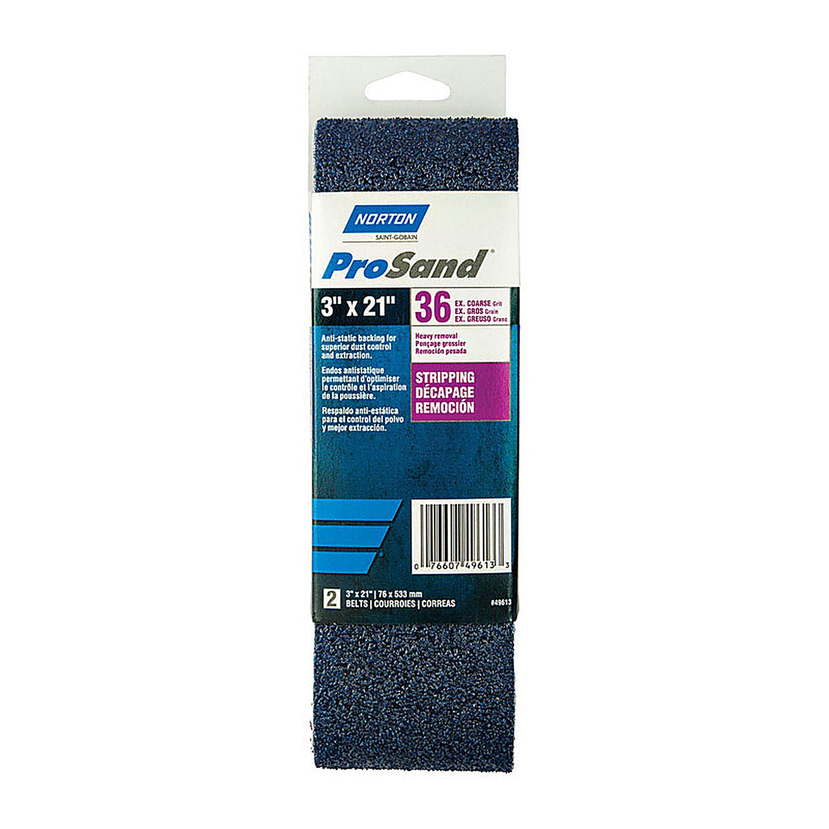 Norton 7660702228 ProSand 21 in. L x 3 in. W Zirconia Alumina Cloth Portable Sanding Belt 36 Grit Extra Coarse