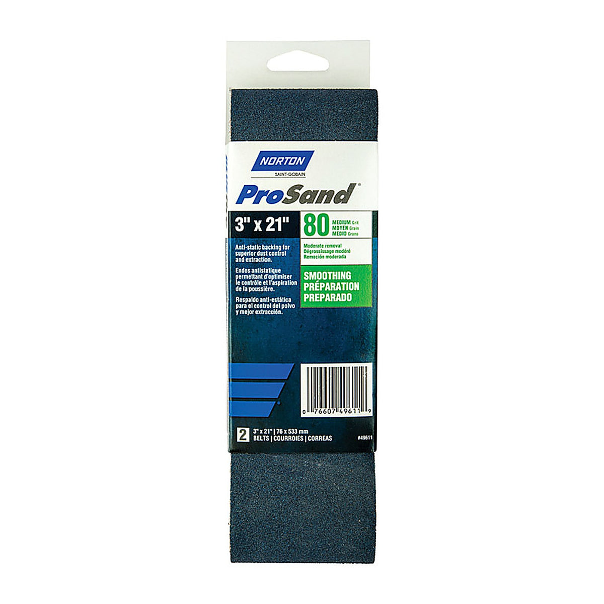 Norton 7660702226 ProSand 21 in. L x 3 in. W Zirconia Alumina Cloth Portable Sanding Belt 80 Grit Coarse 2/Pack