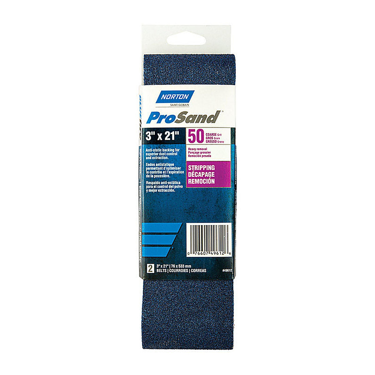 Norton 7660702227 ProSand 21 in. L x 3 in. W Zirconia Alumina Cloth Portable Sanding Belt 50 Grit Coarse 2/Pack