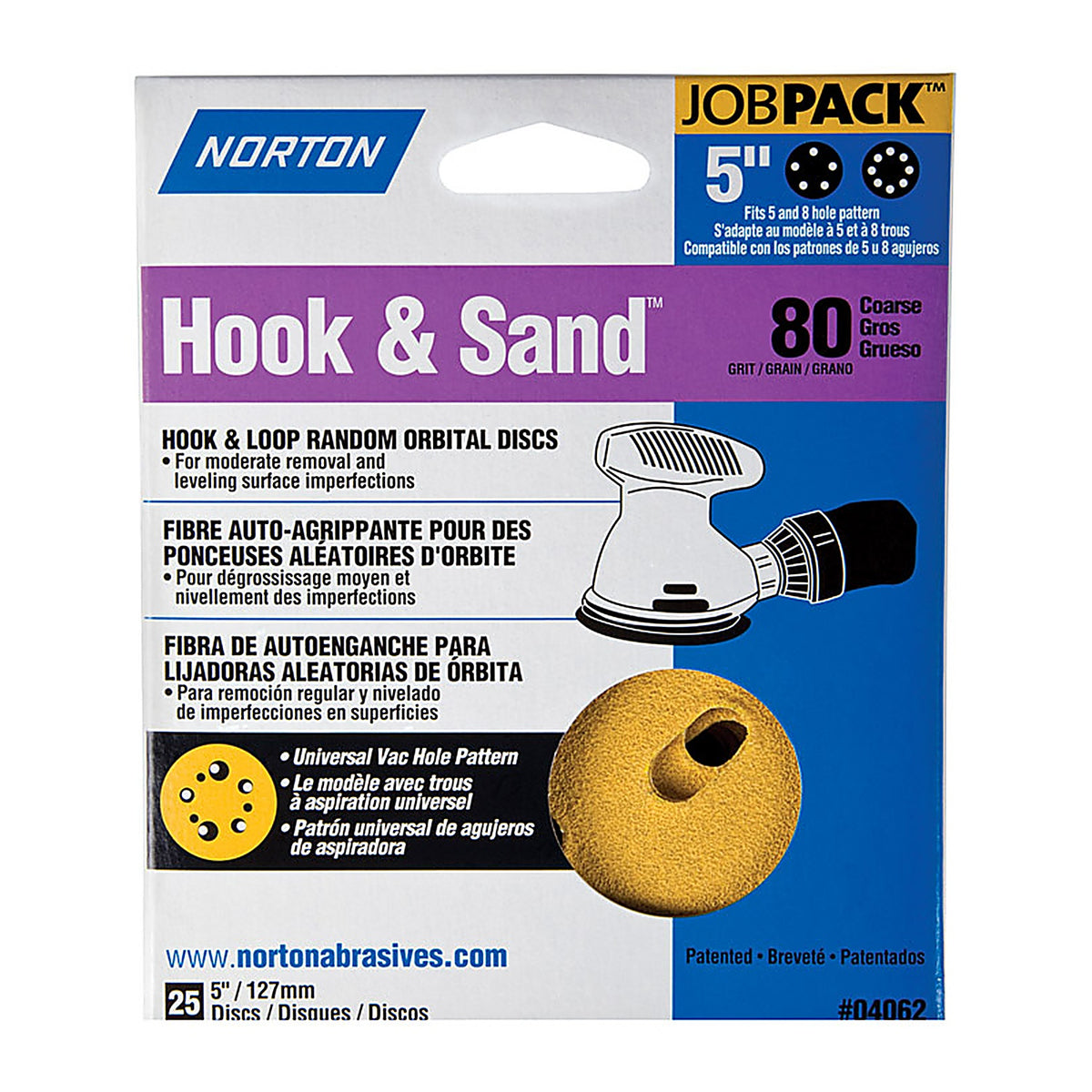 Norton 7660704062 Hook & Sand 5 in. Aluminum Oxide Hook and Loop A250/A290 Sanding Disc 80 Grit Coarse 25/Pack