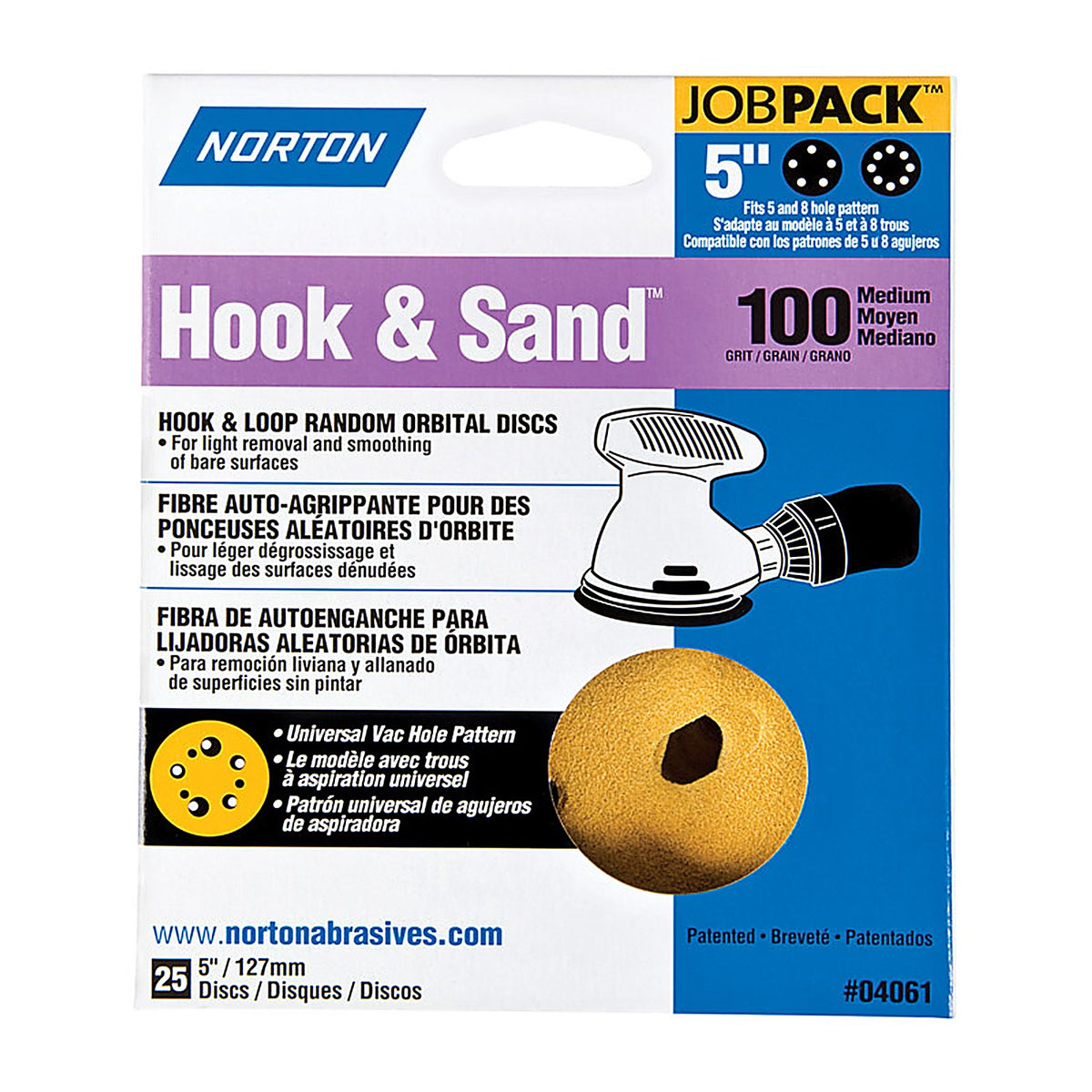 Norton 7660704061 Hook & Sand 5 in. Aluminum Oxide Hook and Loop A290 Sanding Disc 100 Grit Medium 25/Pack