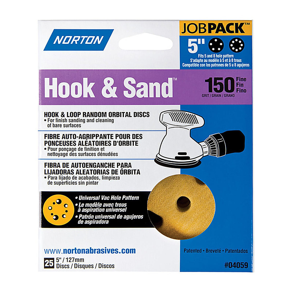 Norton 7660704059 Hook & Sand 5 in. Aluminum Oxide Hook and Loop A290 Sanding Disc 150 Grit Fine 25/Pack