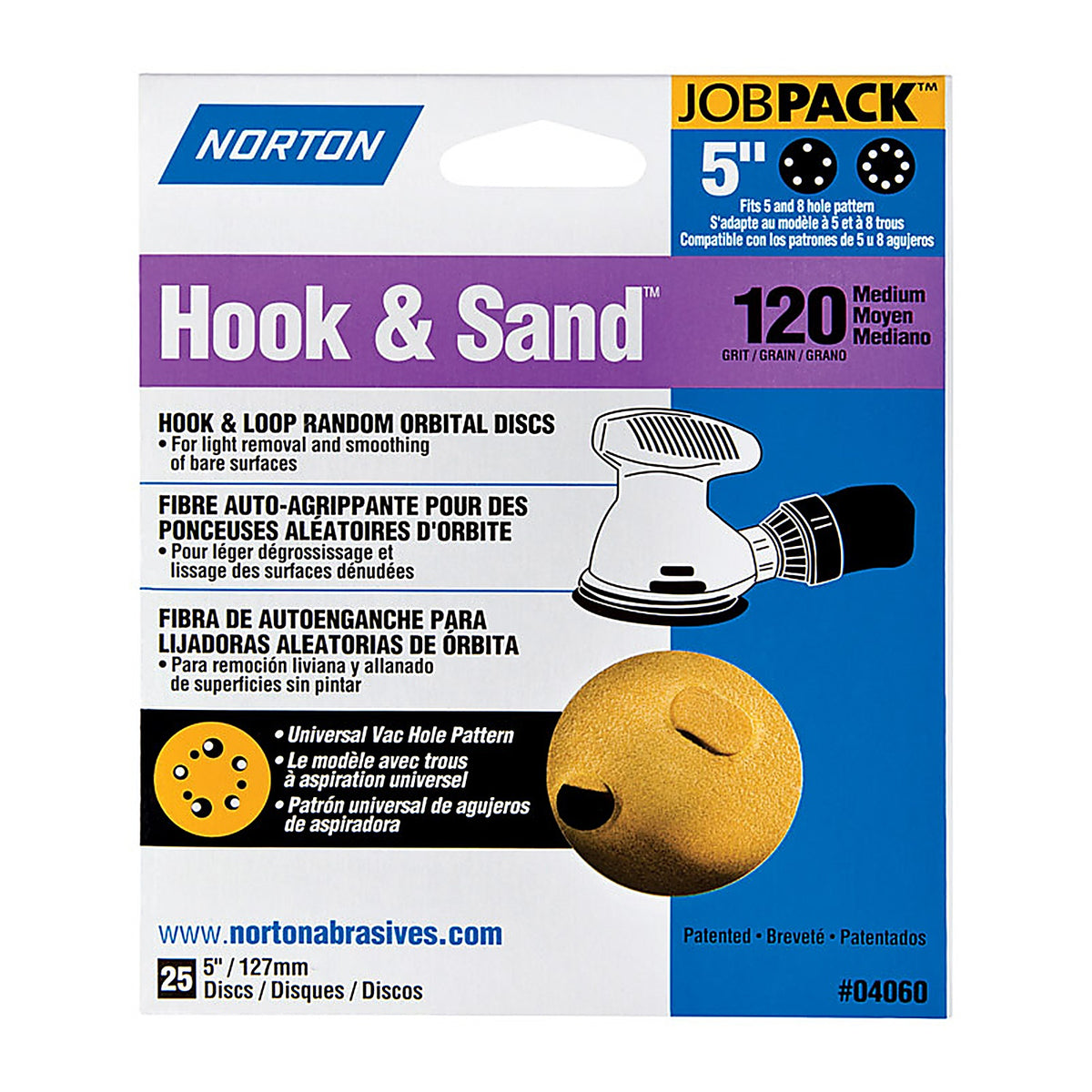 Norton 7660704060 Hook & Sand 5 in. Aluminum Oxide Hook and Loop A290 Sanding Disc 120 Grit Medium 25/Pack