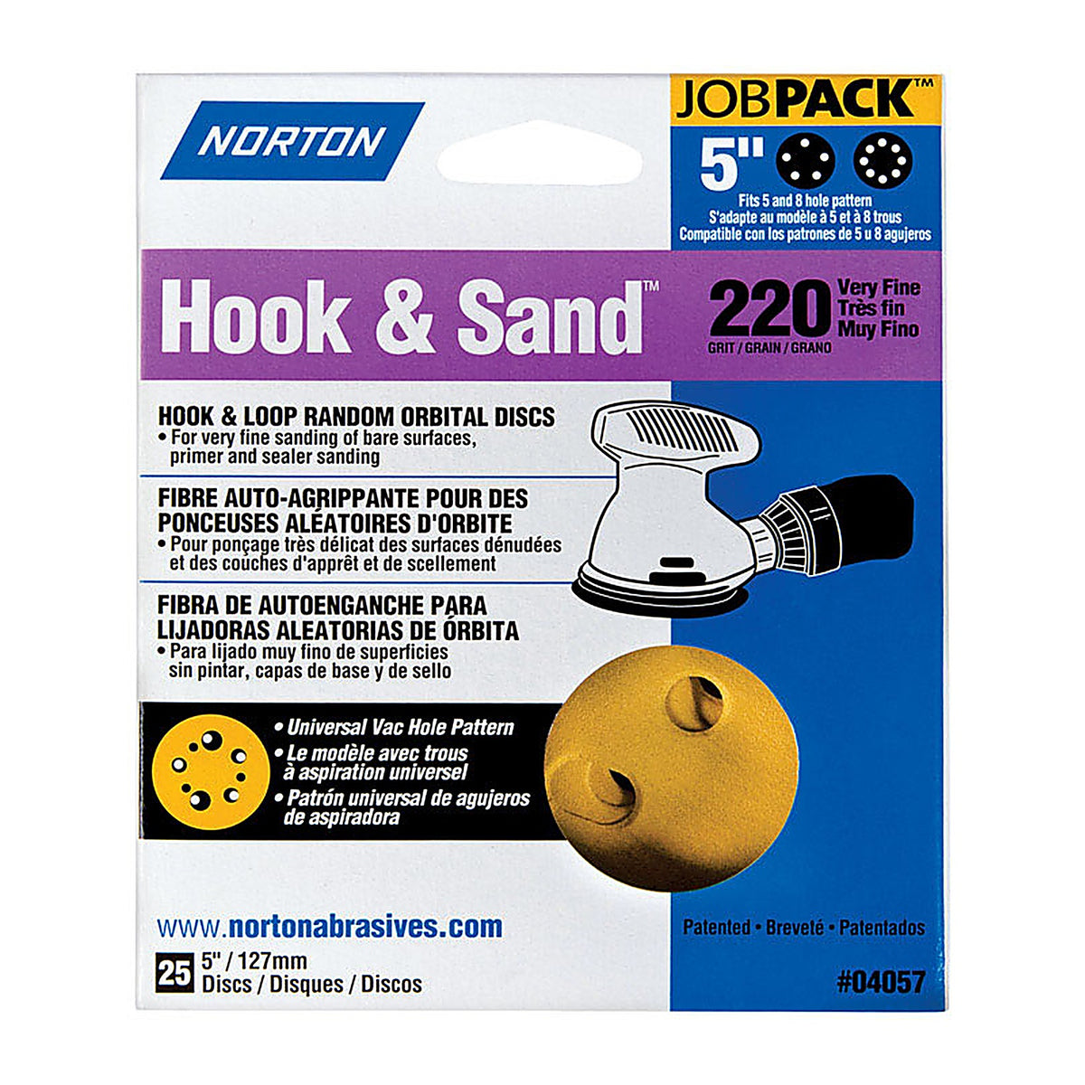 Norton 7660704057 Hook & Sand 5 in. Aluminum Oxide Hook and Loop A290 Sanding Disc 220 Grit Very Fine 25/Pack