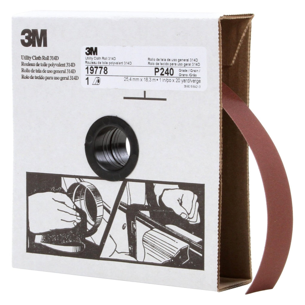 3M 19778 Utility Cloth Roll 314D, 1 in x 20 yard, P240 Grit
