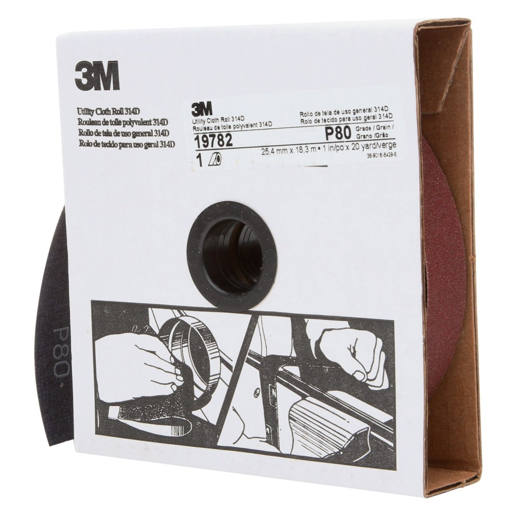 3M 19782 Utility Cloth Roll 314D, 1 in x 20 yard, P80 Grit