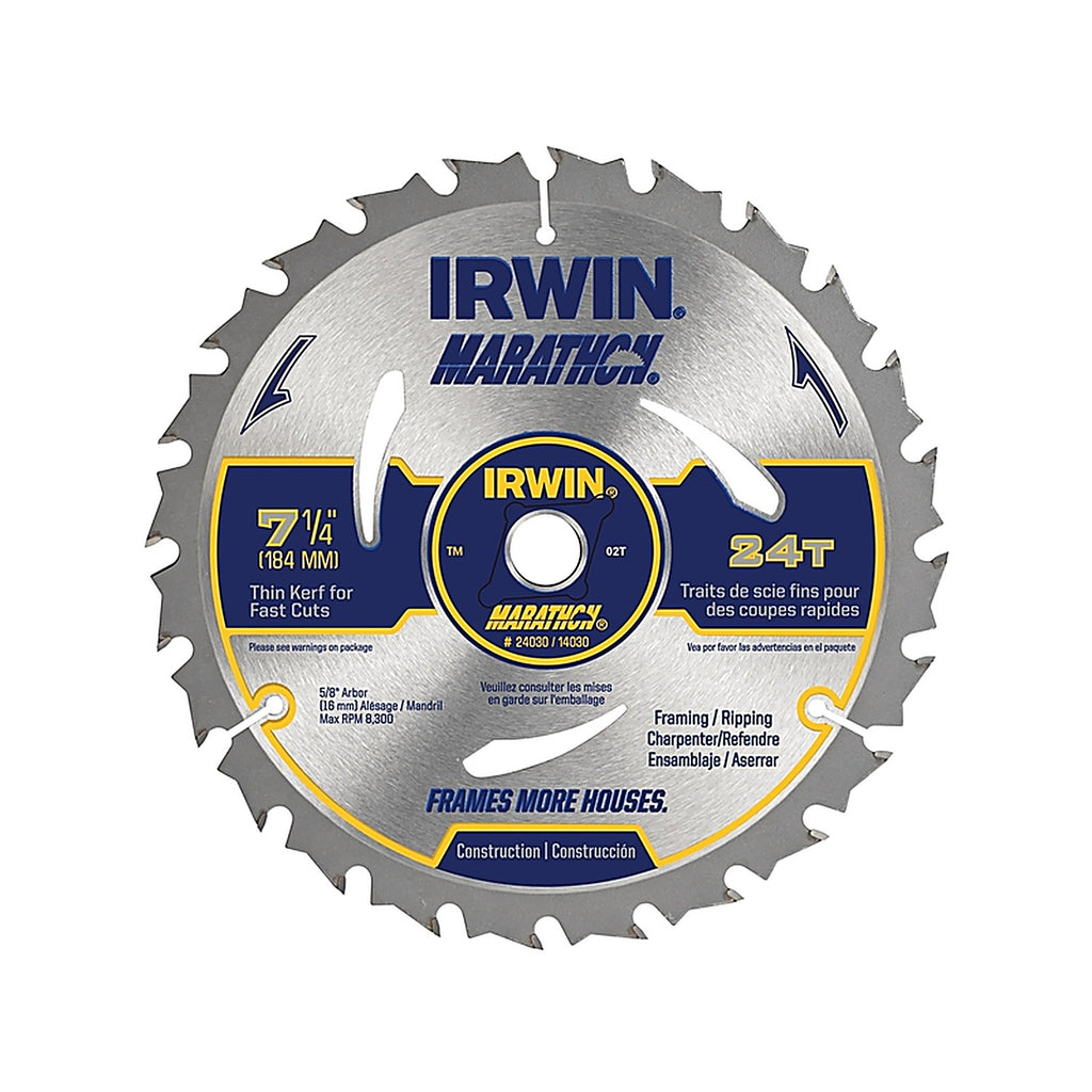 Irwin 24030 Marathon 7-1/4 in. Dia. x 5/8 in. Carbide Circular Saw Blade 24 teeth 1/Pack