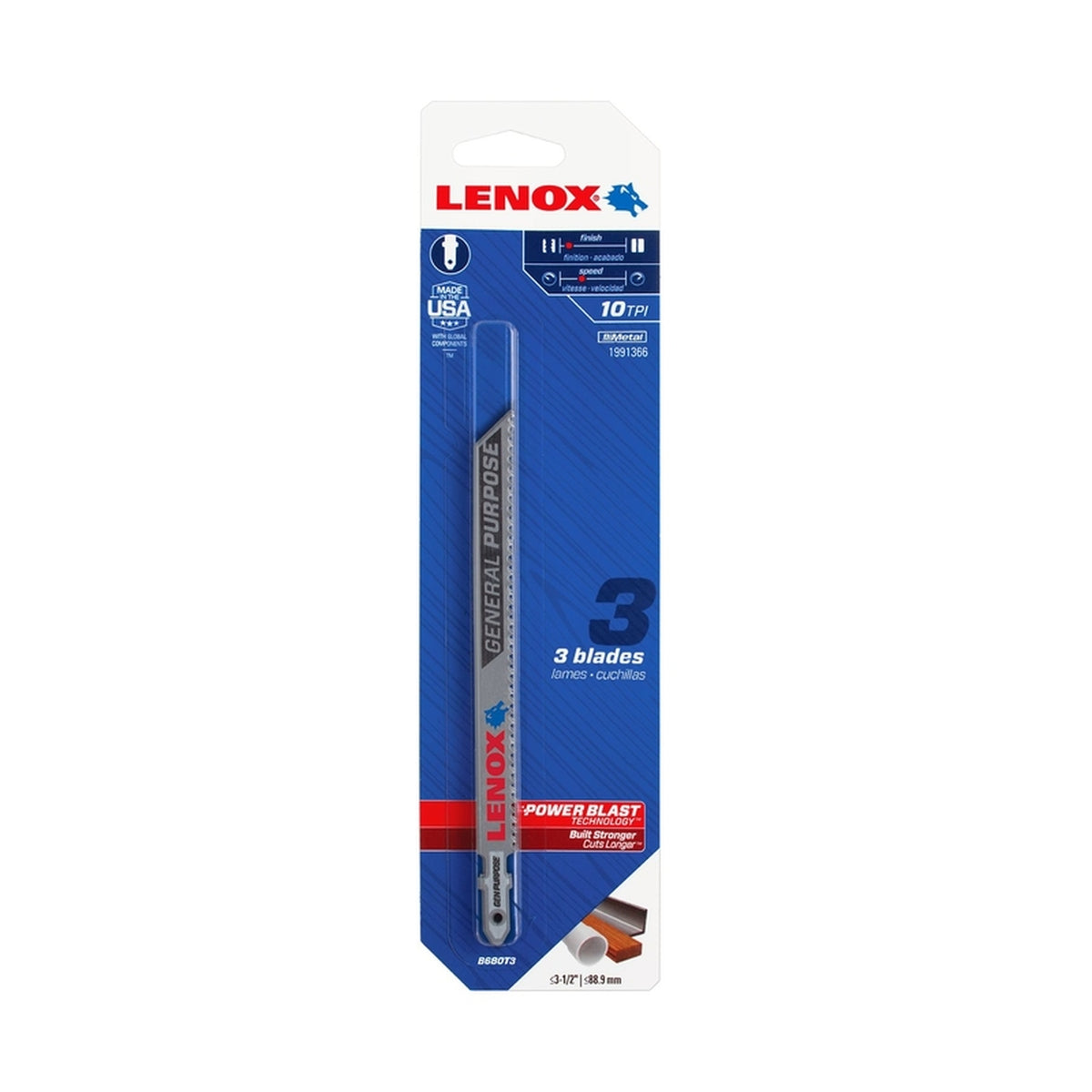 Lenox 1991366 5-1/4 in. Bi-Metal T-Shank General Purpose Jig Saw Blade 10 TPI 3/Pack
