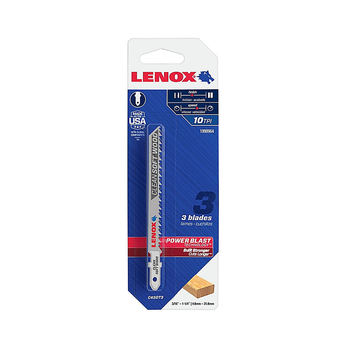 Lenox 1990964 4 in. Metal T-Shank Clean Soft Wood Jig Saw Blade 10 TPI 3/Pack