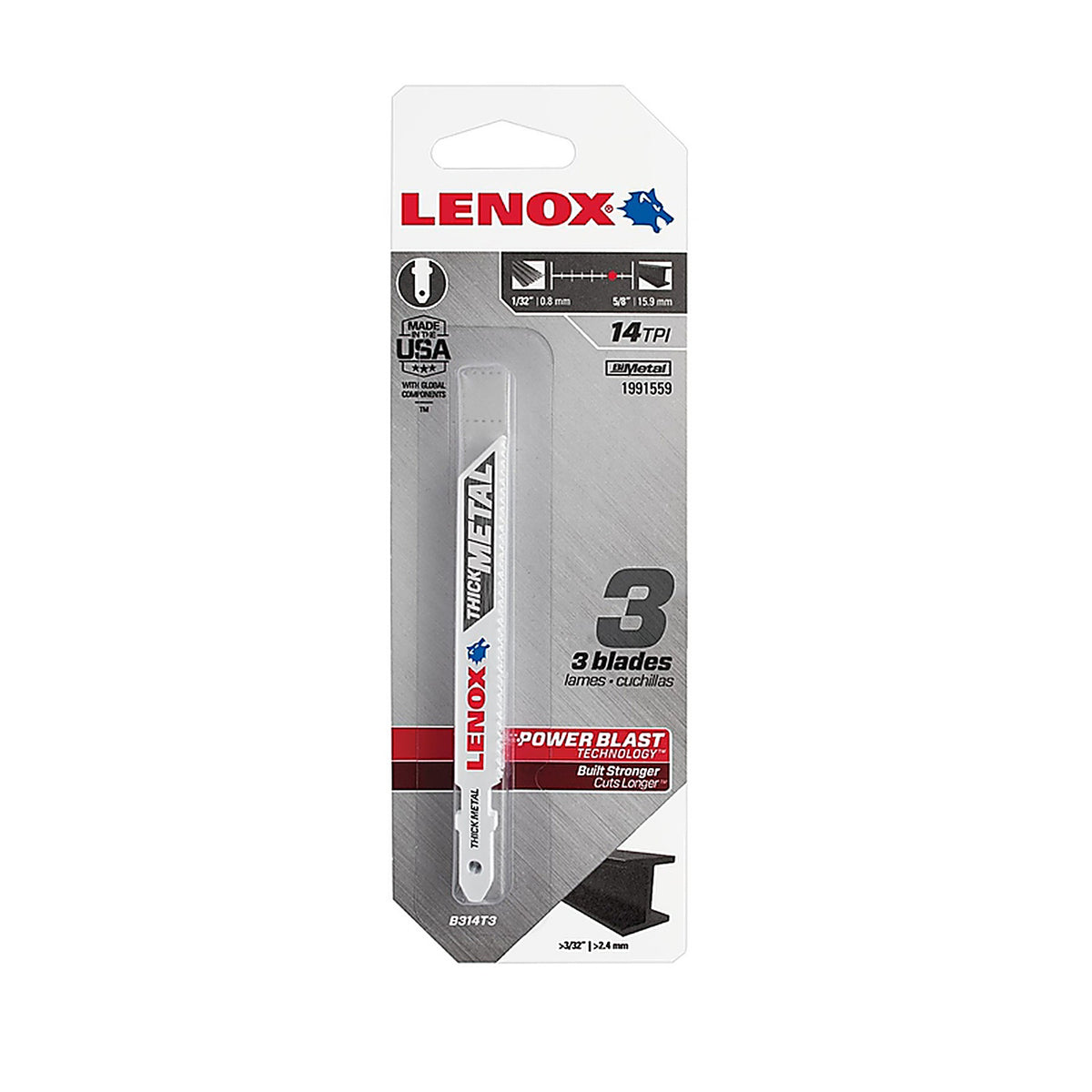 Lenox 1991559 3-5/8 in. Bi-Metal T-Shank Thick Metal Jig Saw Blade 14 TPI 3/Pack