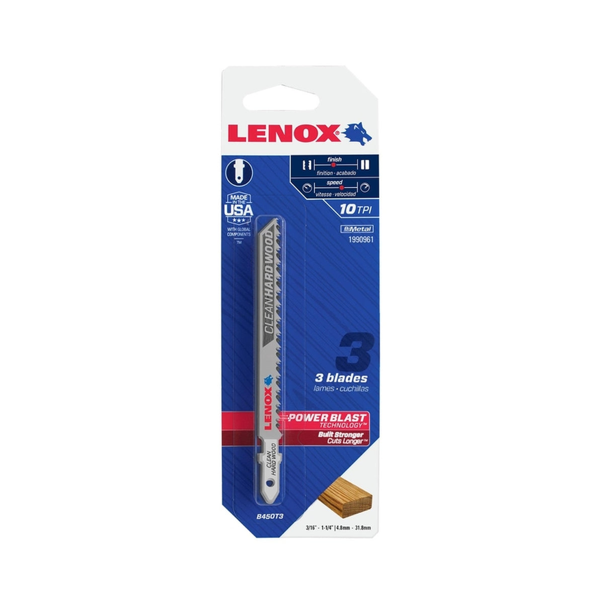 Lenox 1990961 4 in. Bi-Metal T-Shank Clean Hard Wood Jig Saw Blade 10 TPI 3/Pack