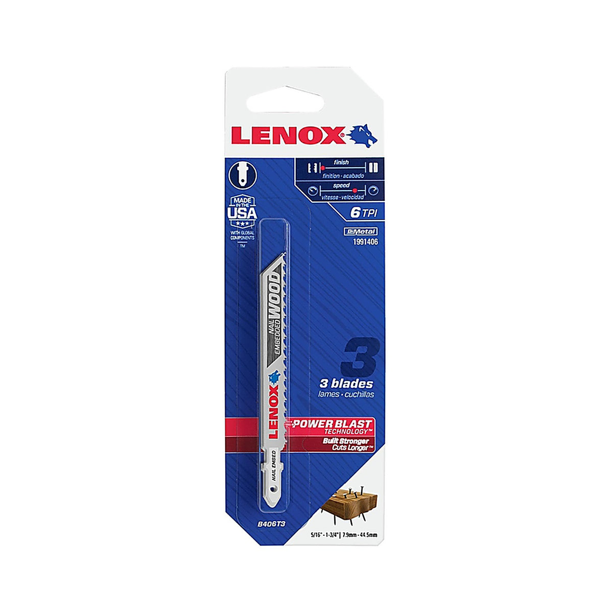 Lenox 1991406 4 in. Bi-Metal T-Shank Nail-Embedded Wood Jig Saw Blade 6 TPI 3/Pack