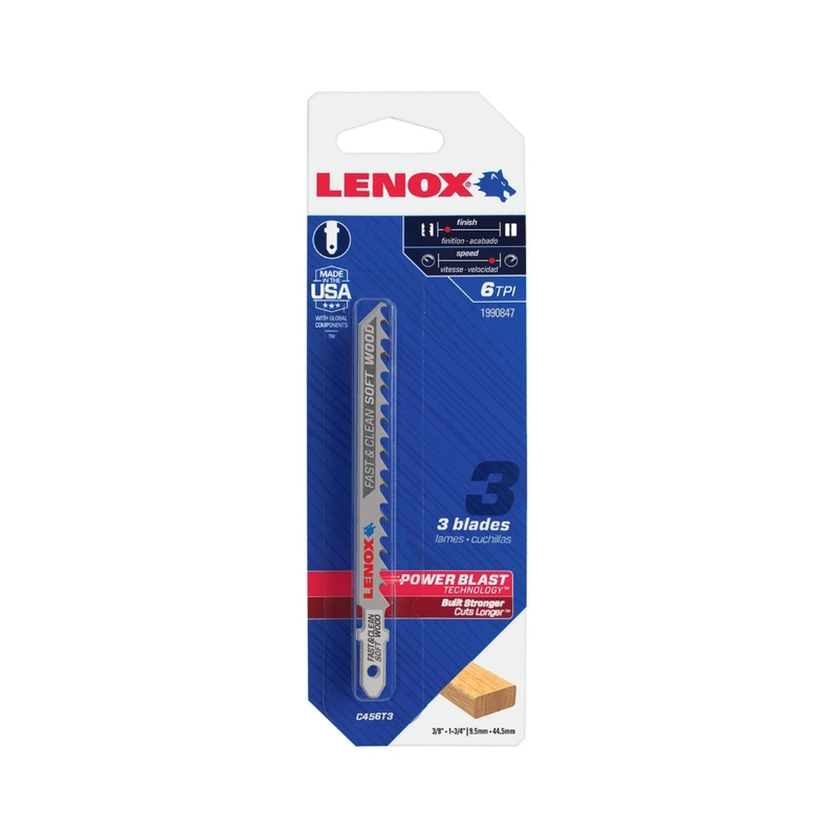 Lenox 1990847 4 in. Metal T-Shank Clean Soft Wood Jig Saw Blade 6 TPI 3/Pack