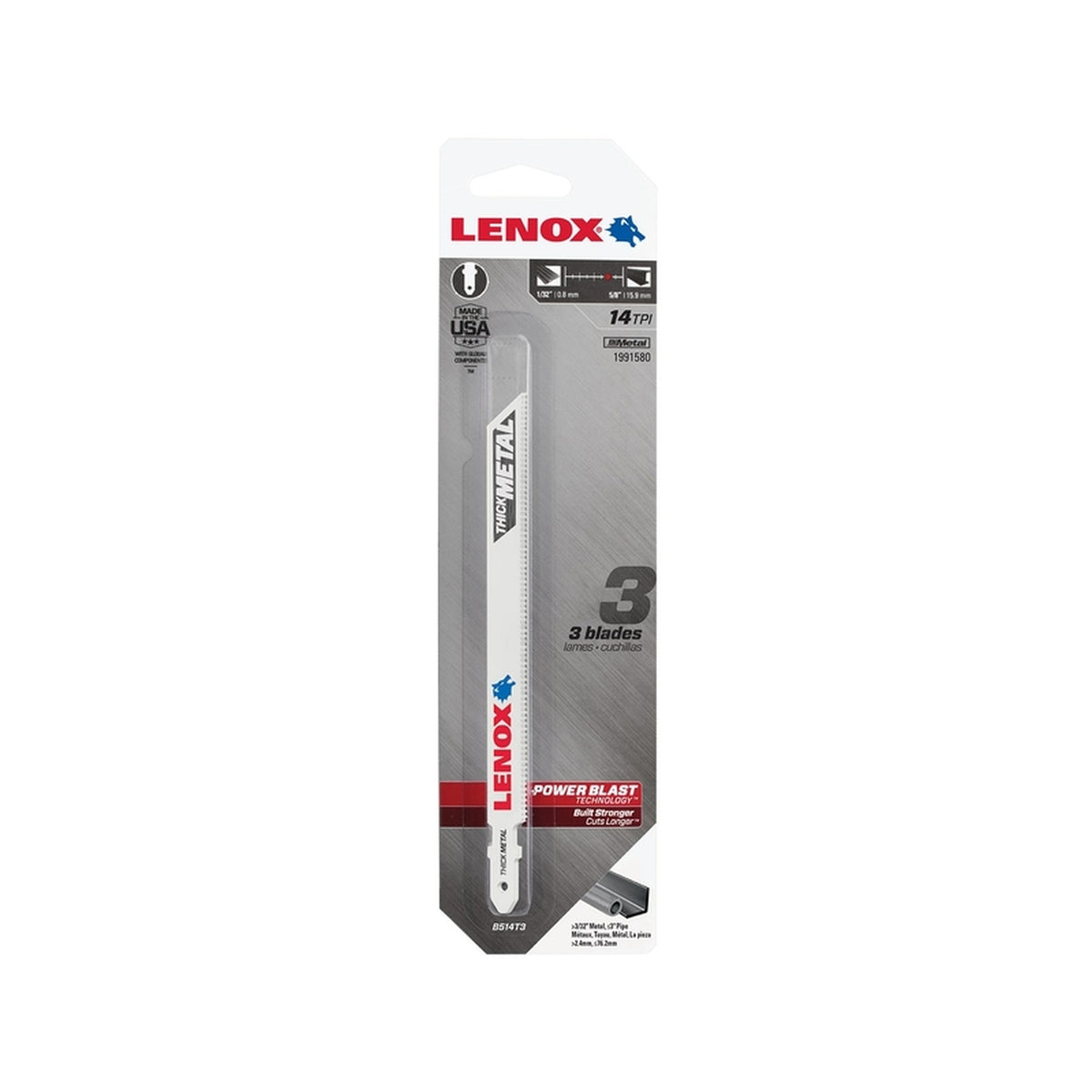 Lenox 1991580 5-1/4 in. Bi-Metal T-Shank Thick Metal Jig Saw Blade 14 TPI 3/Pack