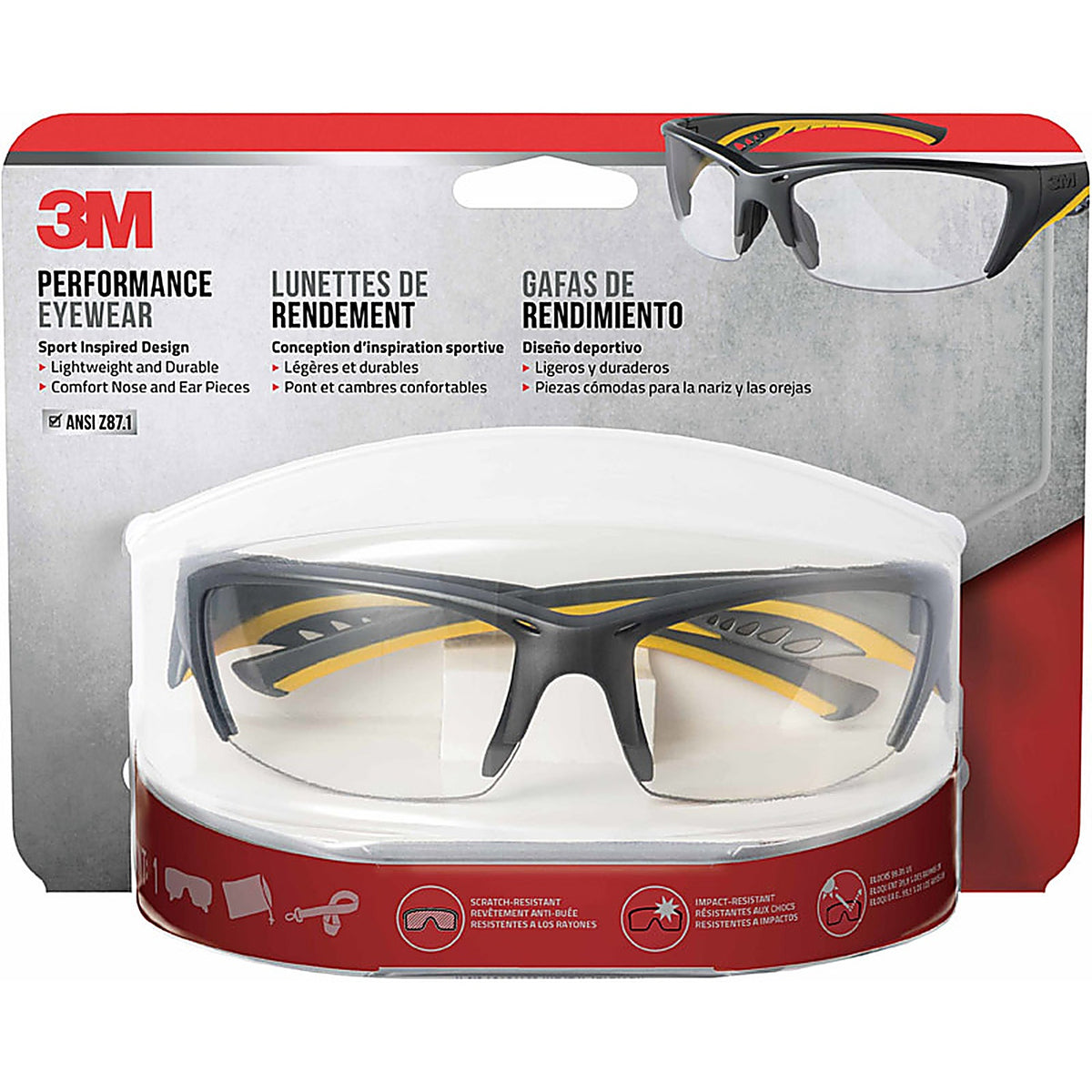 3M 90212-HZ4 Anti-Fog Modern/Sleek Impact-Resistant Safety Glasses Clear Lens Gray/Yellow Frame 1/pc.