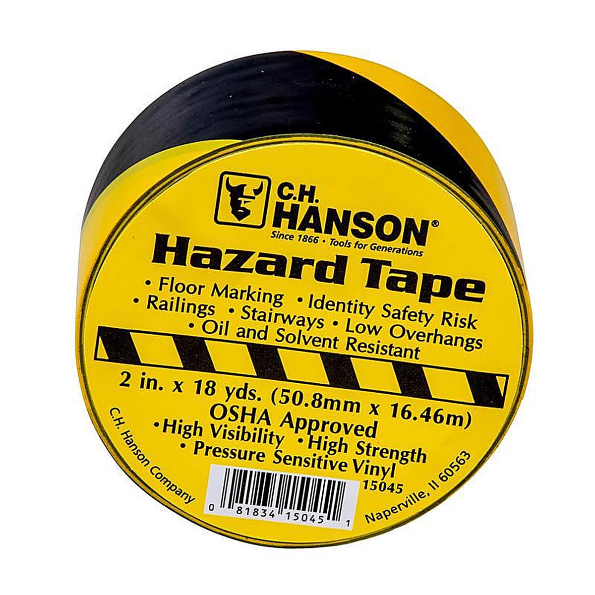 C.H. Hanson 15045 54 ft. L x 2 in. W Plastic Stripe Floor Marking Tape Black/Yellow