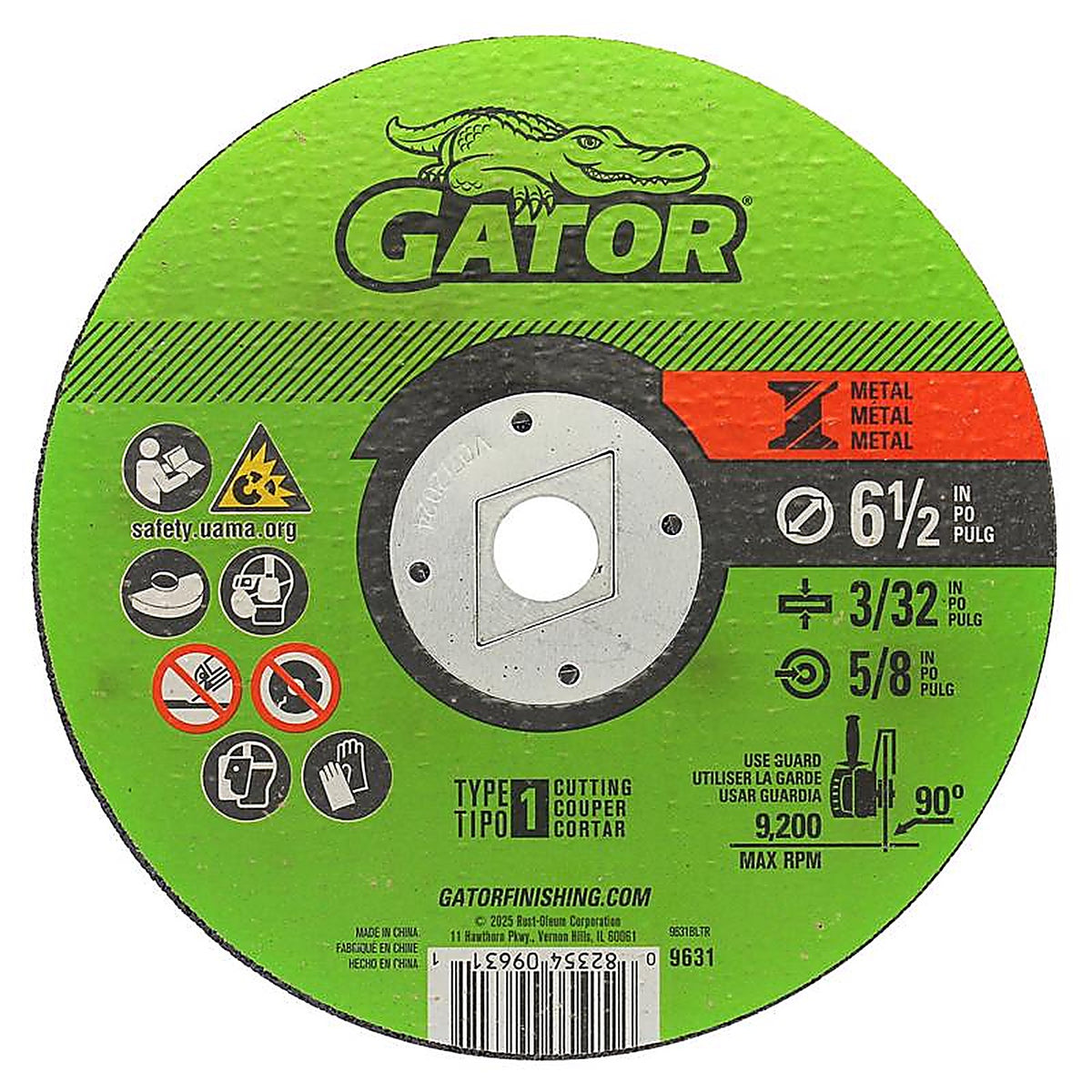 Gator 9631 6-1/2 in. Dia. x 5/8 in. Aluminum Oxide Metal Cutting Wheel 1/pc.
