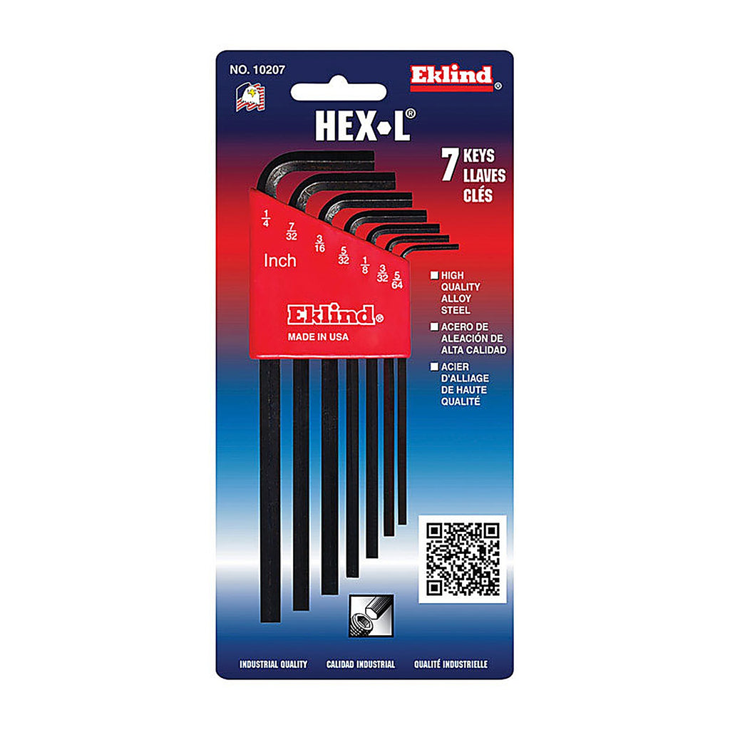 Eklind Tool 10207 Hex-L 5/64" to 1/4" SAE L-Handle Hex Key Set 7/pc.