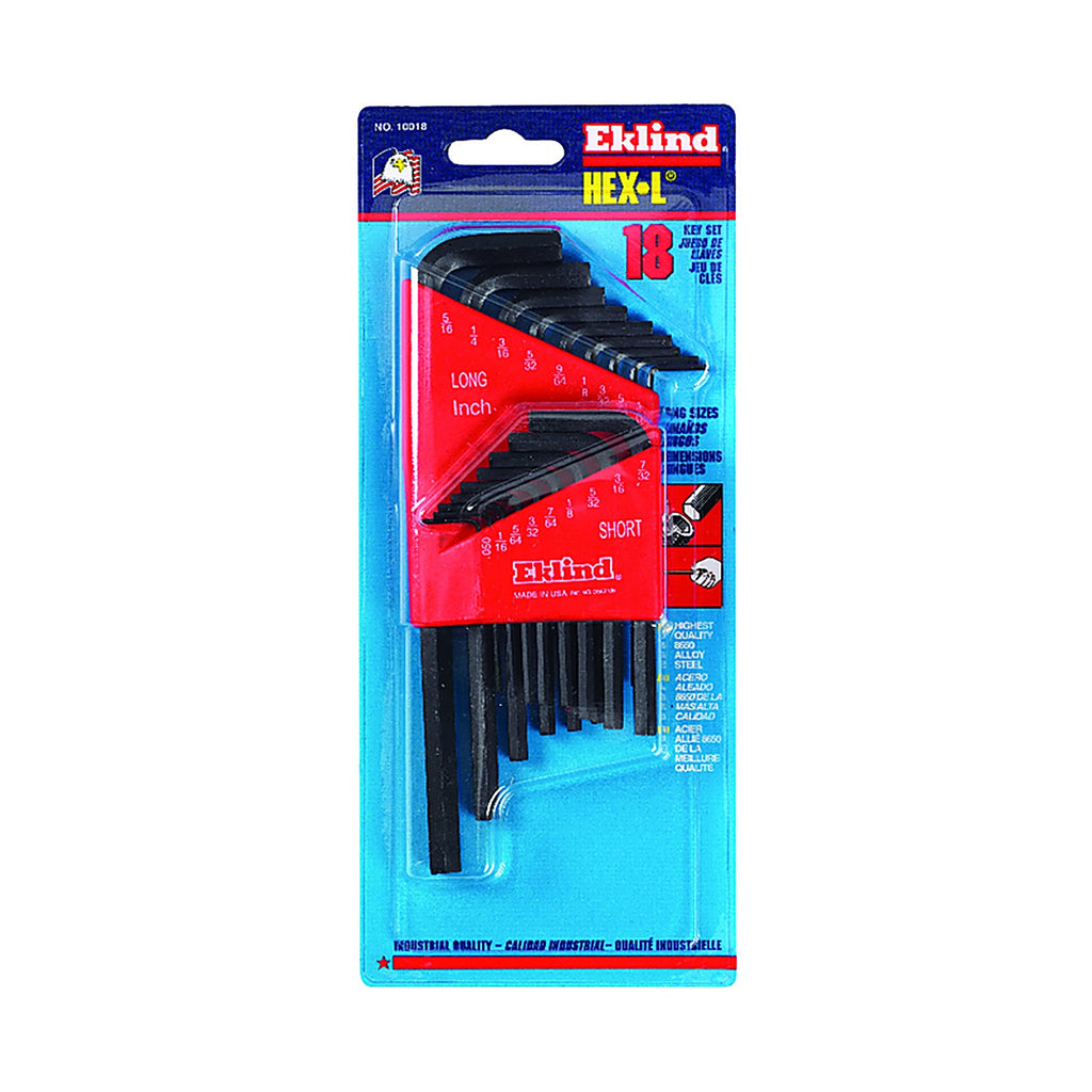 Eklind Tool 10018 Hex-L .050" to 5/16" SAE Long and Short Arm Hex L-Key Set Multi-Size in. 18/pc.