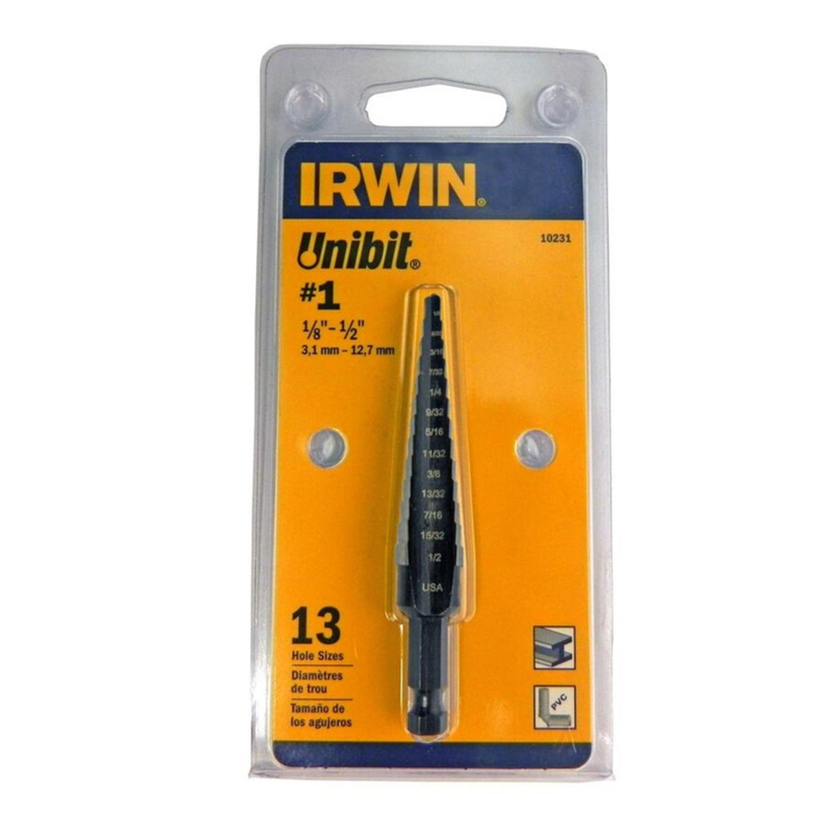 Irwin 10231 Unibit 1/8 to 1/2 in. x 6 in. L High Speed Steel Step Drill Bit 1/pc.