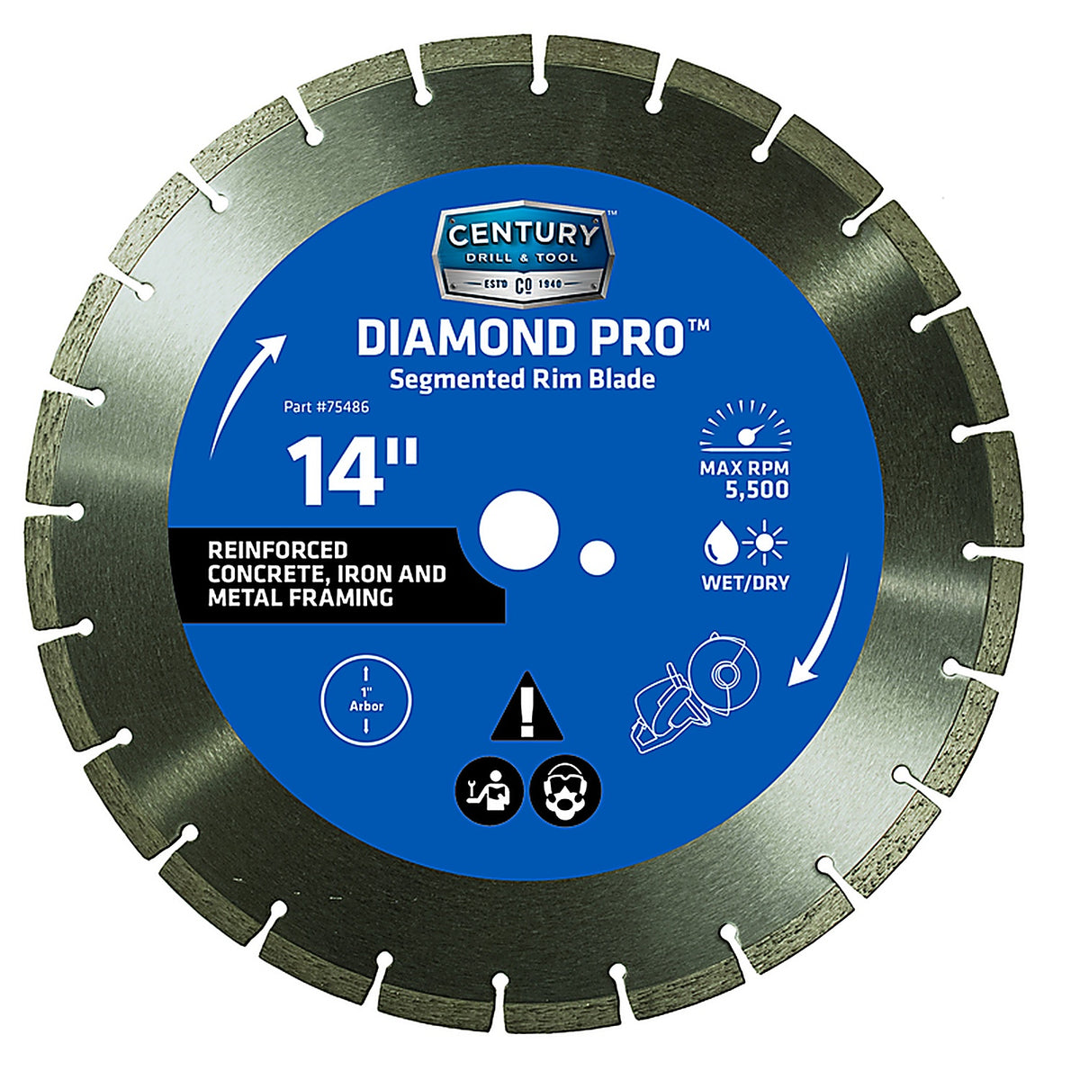 Century Drill & Tool 75486 14 in. Dia. x 1 in. Diamond Segmented Rim Diamond Saw Blade 1/Pack
