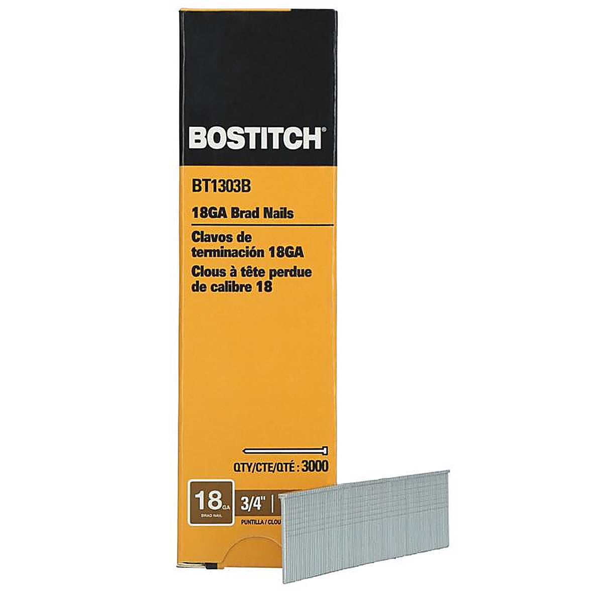 Stanley Bostitch BT1303B 3/4 in. 18 Ga. Straight Strip Brad Nails Smooth Shank 3000/Pack