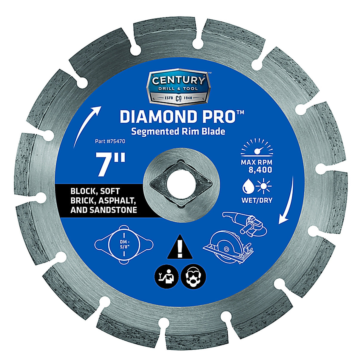 Century Drill & Tool 75470 7 in. Dia. Diamond Segmented Rim Diamond Saw Blade 1/pc.