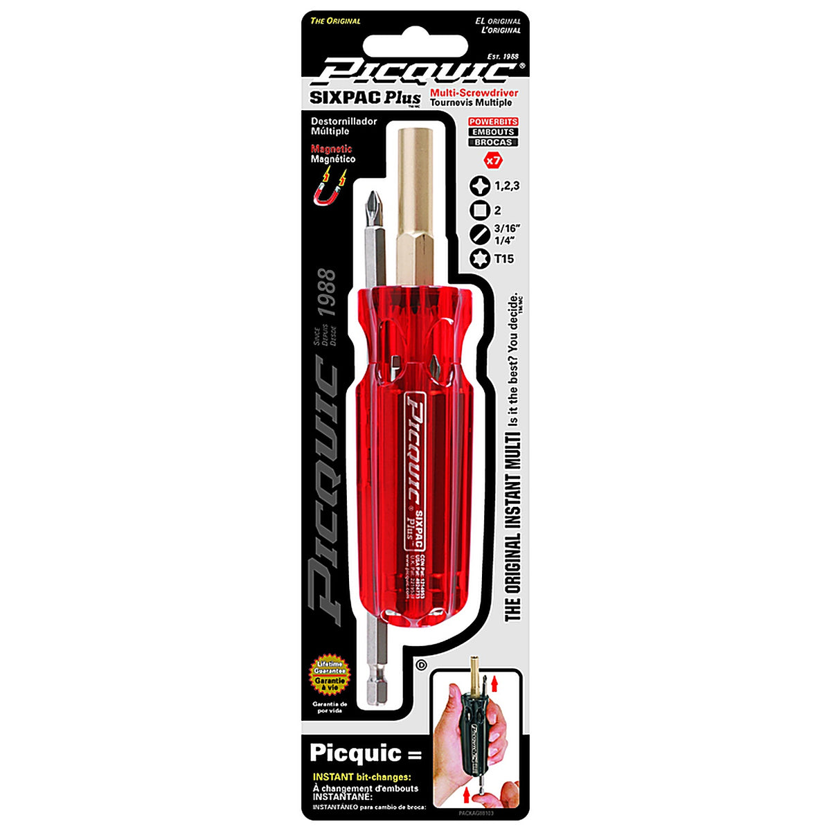 PICQUIC 88103 SIXPAC Plus 7/pc. Multi-Bit Screwdriver 6 in.