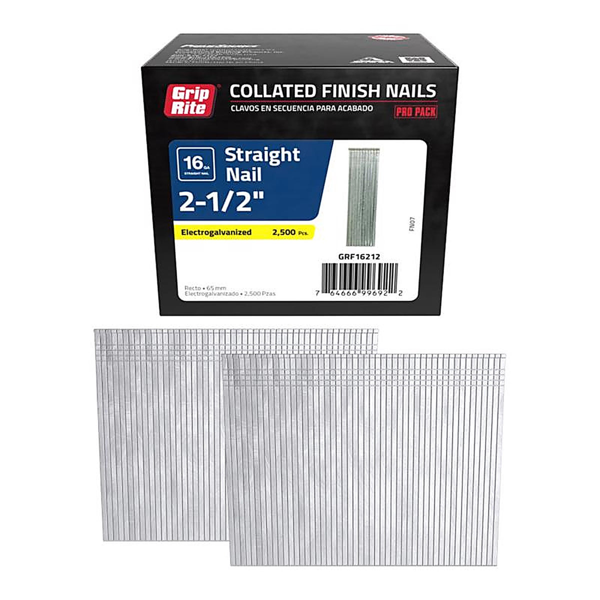 Grip-Rite GRF16212 2-1/2 in. 16 Ga. Straight Strip Finish Nails Smooth Shank 2500/Pack