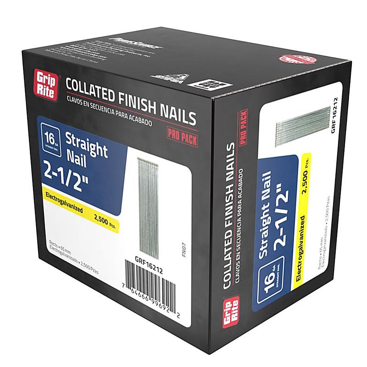 Grip-Rite GRF16212 2-1/2 in. 16 Ga. Straight Strip Finish Nails Smooth Shank 2500/Pack