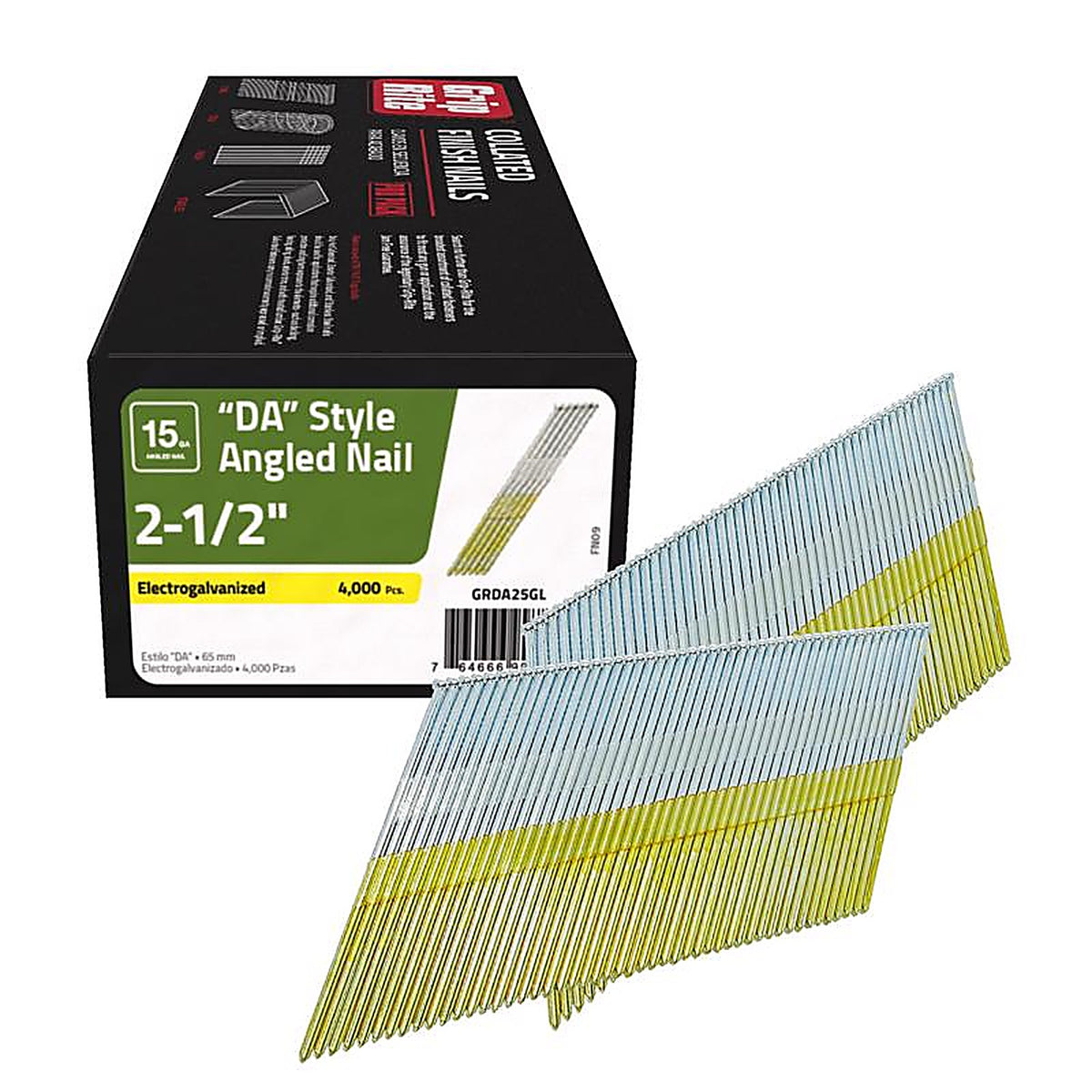 Grip-Rite GRDA25GL 2-1/2 in. 15 Ga. Angled Strip DA Finish Nails Smooth Shank 4000/Pack