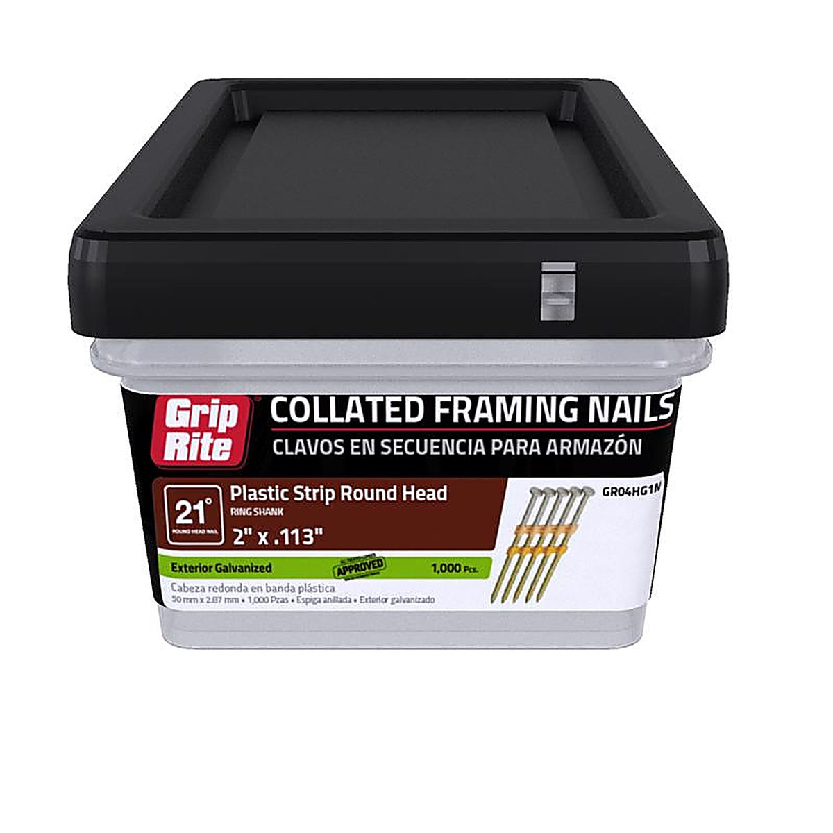 Grip-Rite GR04HG1M 2 in. .120 Ga. Angled Strip Framing Nails 21 deg. Ring Shank 1000/Pack