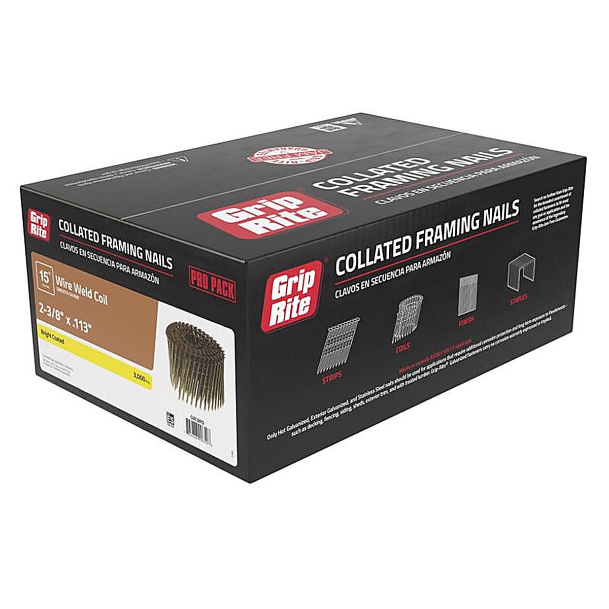 Grip-Rite GRC8PD 2-3/8 in. Angled Strip Framing Nails 15 deg. Smooth Shank 3000/Pack