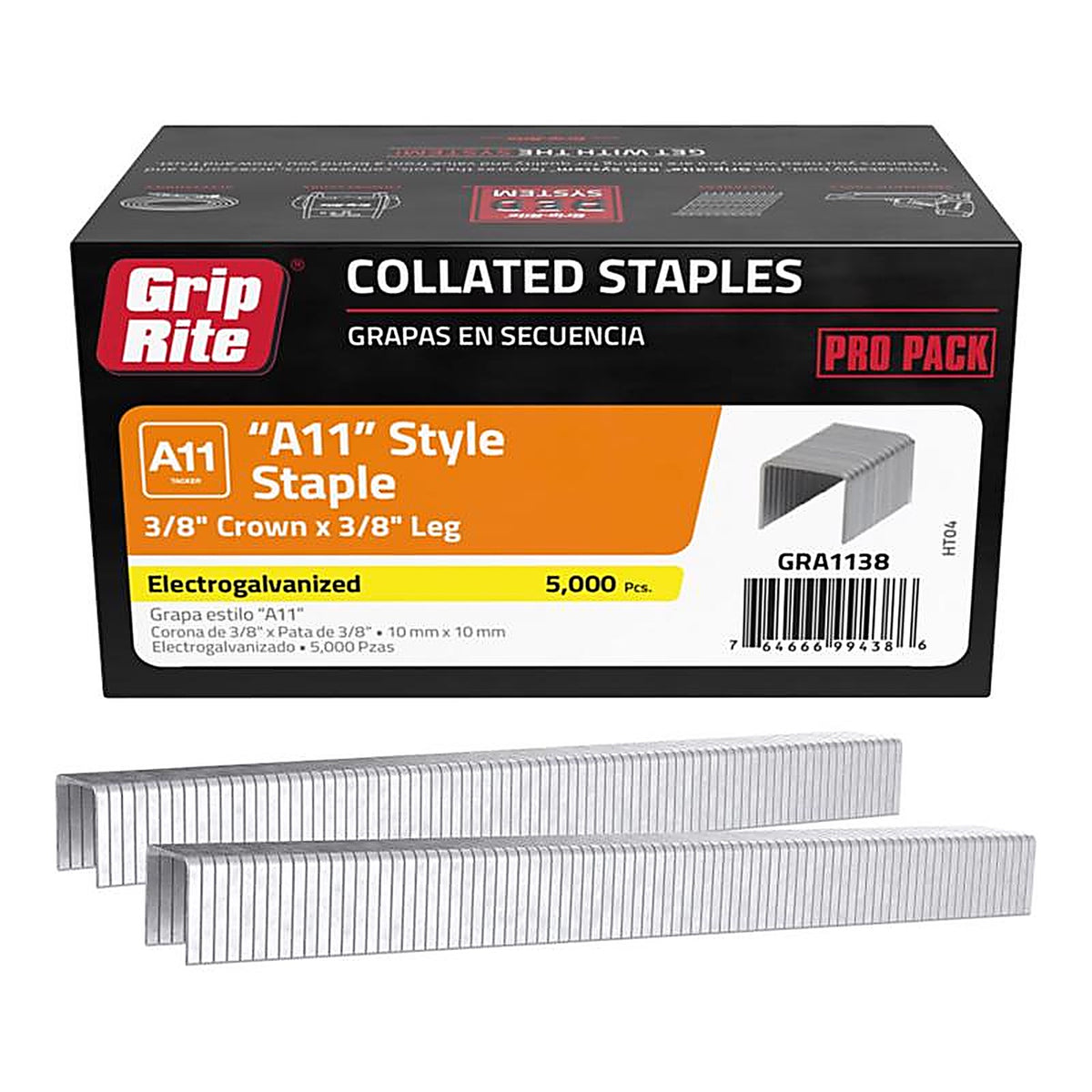 Grip-Rite GRA1138 3/8 in. W x 3/8 in. L A11 Medium Crown Tacker Staples 5000/Pack