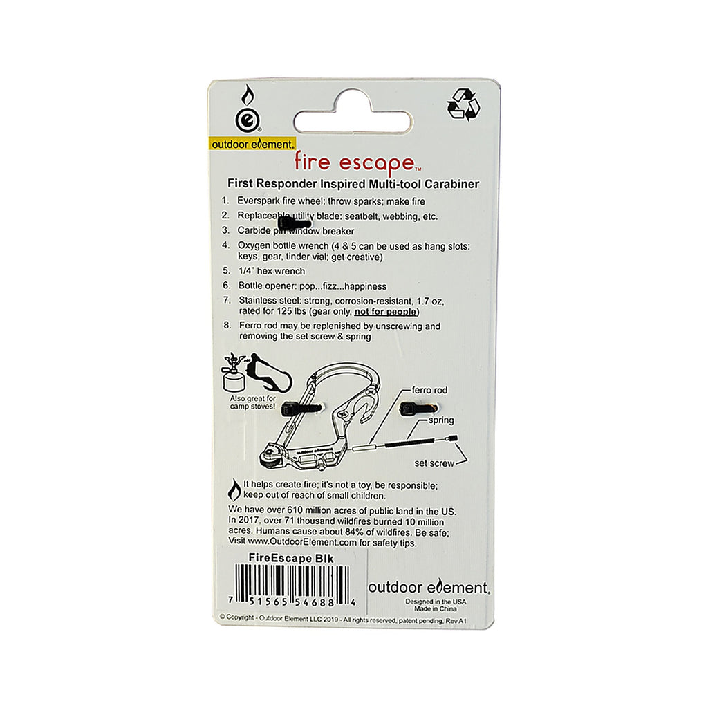 Outdoor Element FEBLK Outdoor Element Fire Escape Black Carabiner Multi Tool