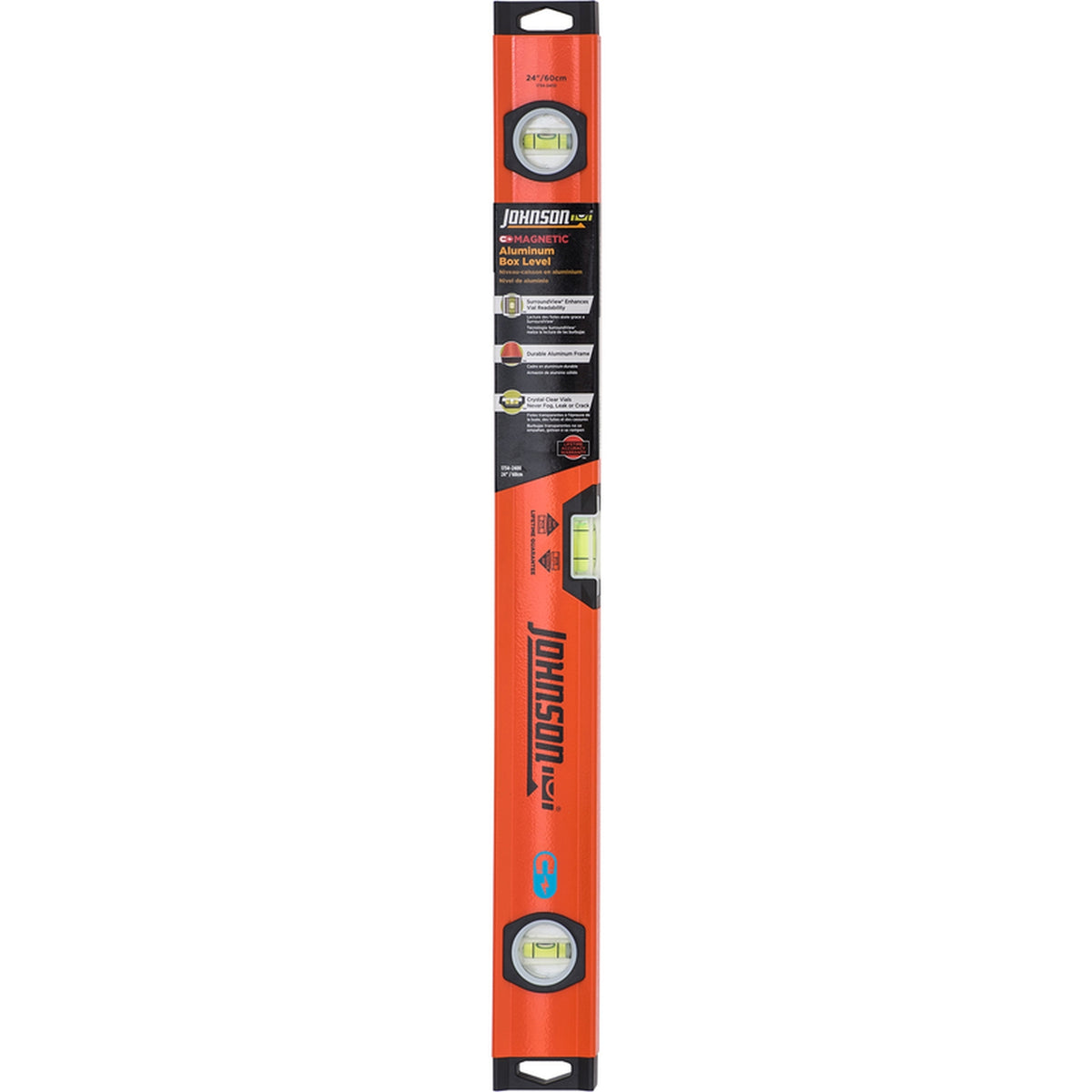 Johnson 1734-2400 24 in. Aluminum Magnetic Box Level 3 vial