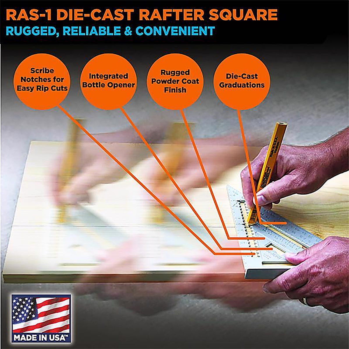 Johnson RAS-1B Johnny Square 7 in. L Aluminum Professional Rafter Square