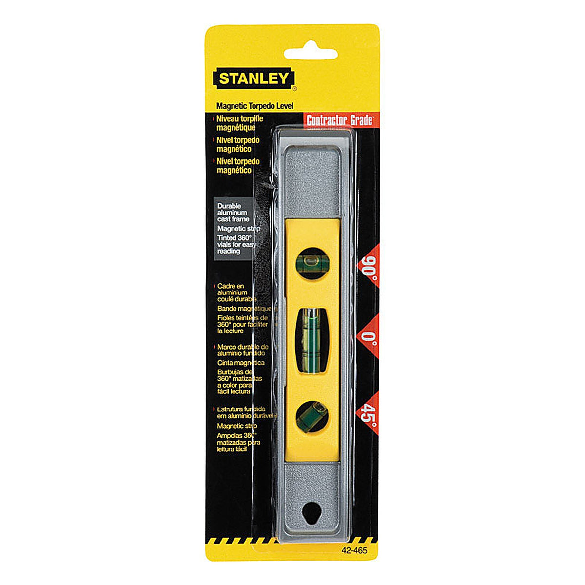 Stanley 42-465 9 in. Aluminum Magnetic Torpedo Level 3 vial