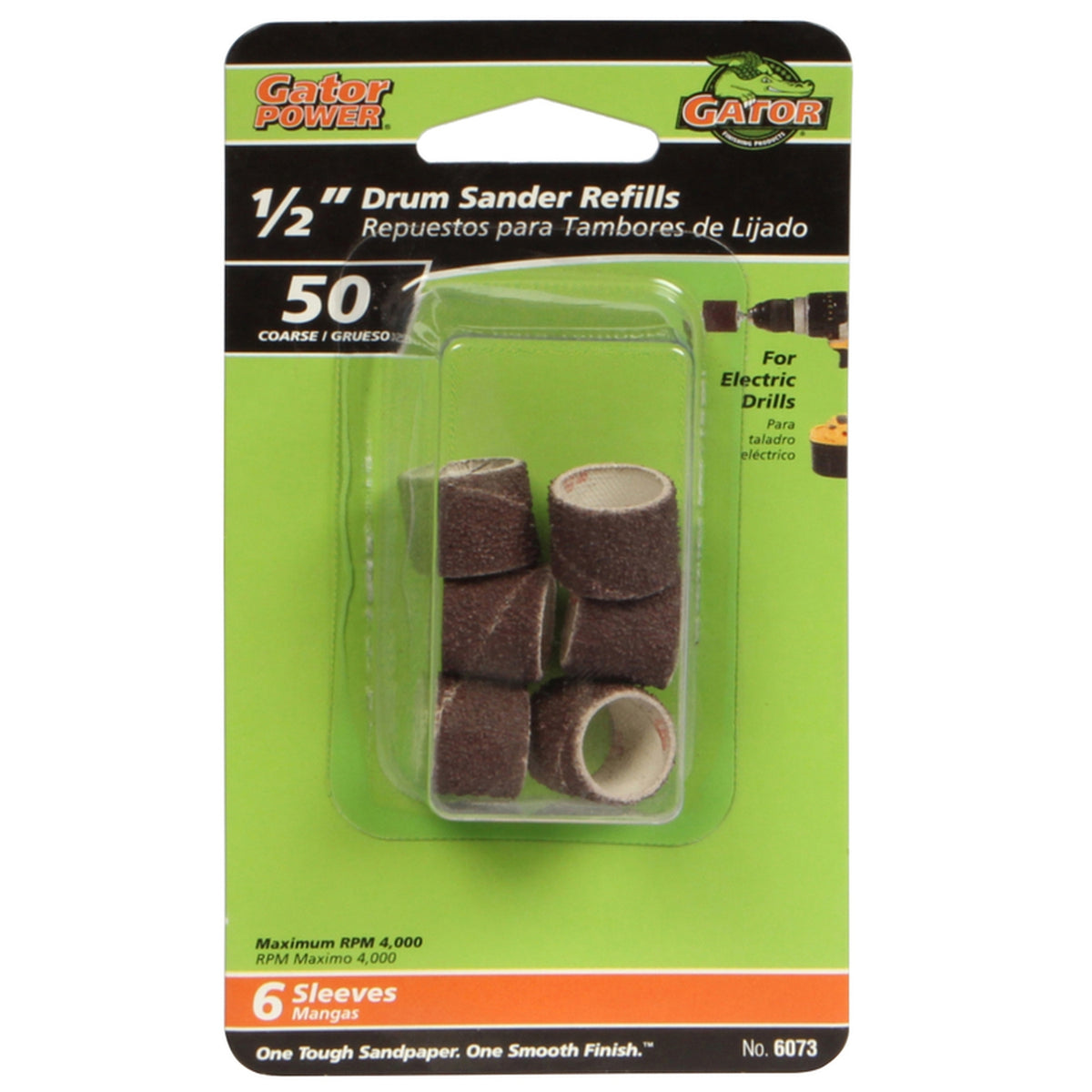 Gator 6073 0.5 in. Dia. x 1/2 in. L Aluminum Oxide Abrasive Sleeve Refill 50 Grit Coarse 6/pc.