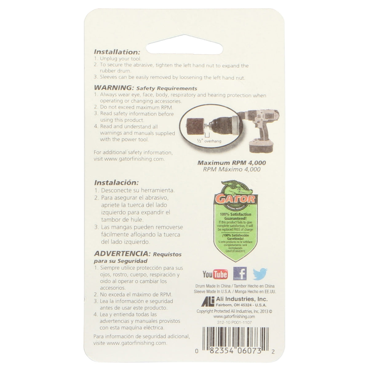 Gator 6073 0.5 in. Dia. x 1/2 in. L Aluminum Oxide Abrasive Sleeve Refill 50 Grit Coarse 6/pc.