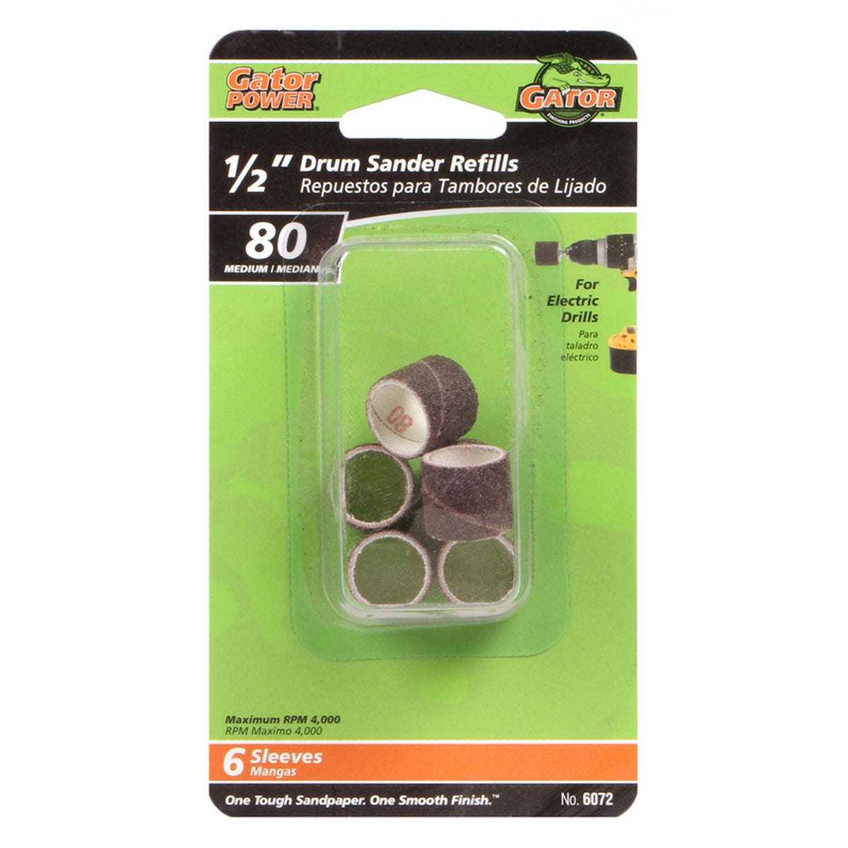 Gator 6072 0.5 in. Dia. x 1/2 in. L Aluminum Oxide Abrasive Sleeve Refill 80 Grit Medium 6/pc.