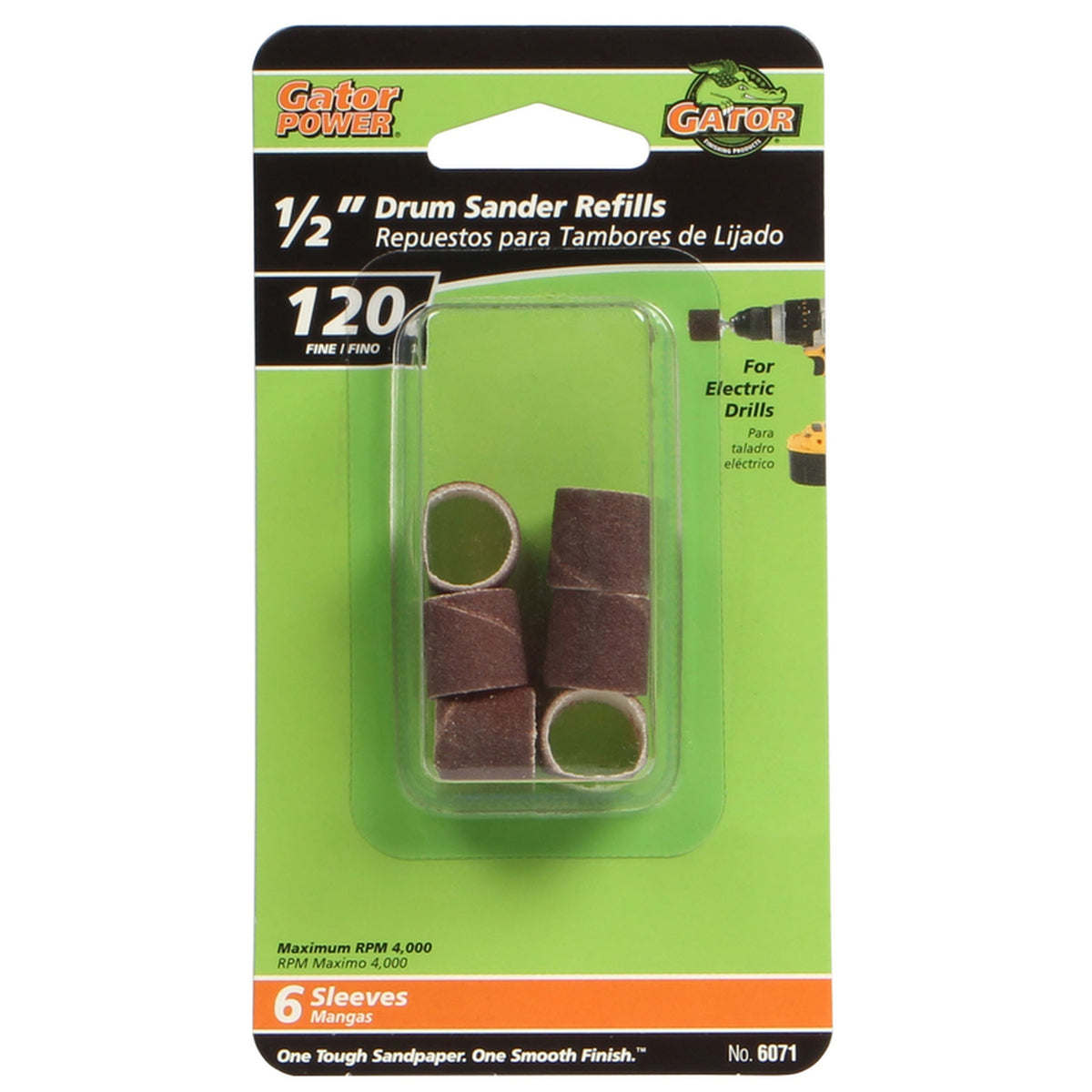 Gator 6071 0.5 in. Dia. x 1/2 in. L Aluminum Oxide Abrasive Sleeve Refill 120 Grit Fine 6/pc.
