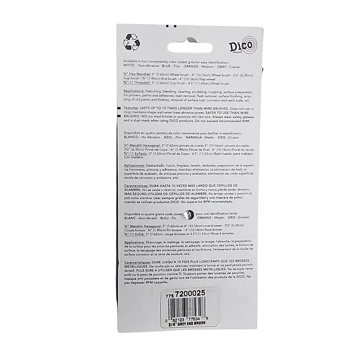 Dico 541-781-3/4 3/4 in. Medium Crimped Mandrel Mounted Cup End Brush Nylon 4500 rpm 1/pc.