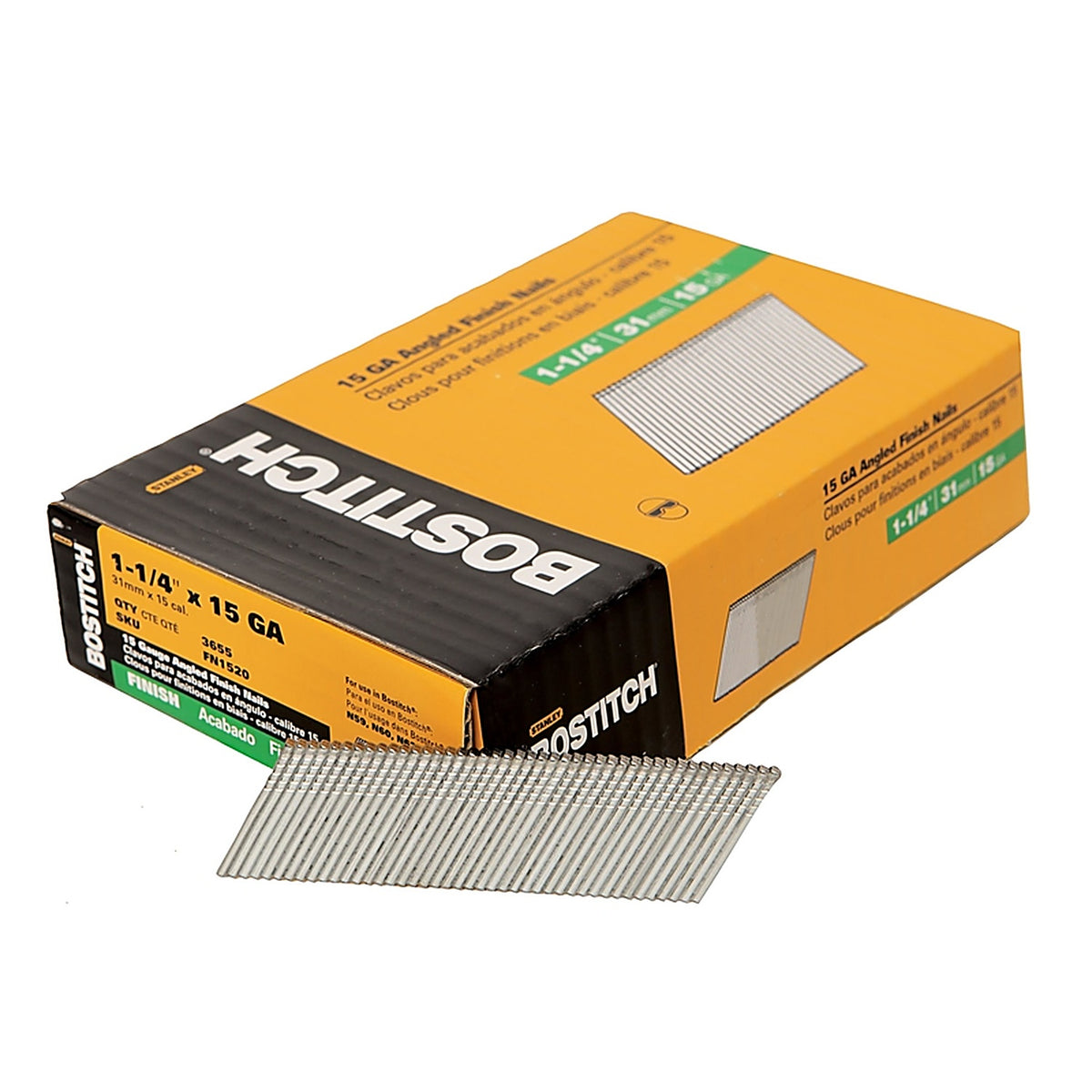 Stanley Bostitch FN1520 1-1/4 in. 15 Ga. Angled Strip Finish Nails Smooth Shank 3655/Pack